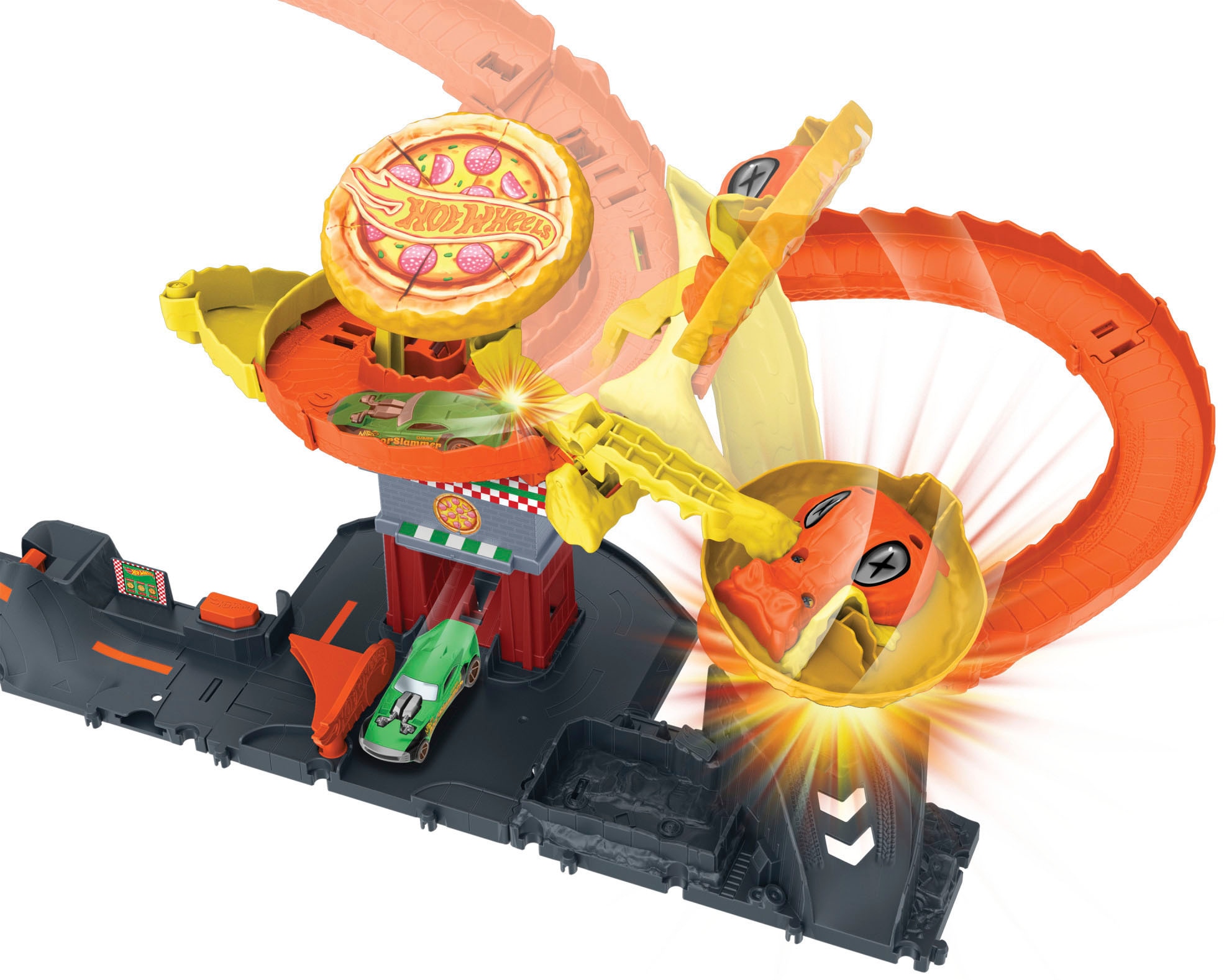 Hot Wheels Autorennbahn »City Cobra Slam Pizza Attack«, inklusive 1 Spielzeugauto