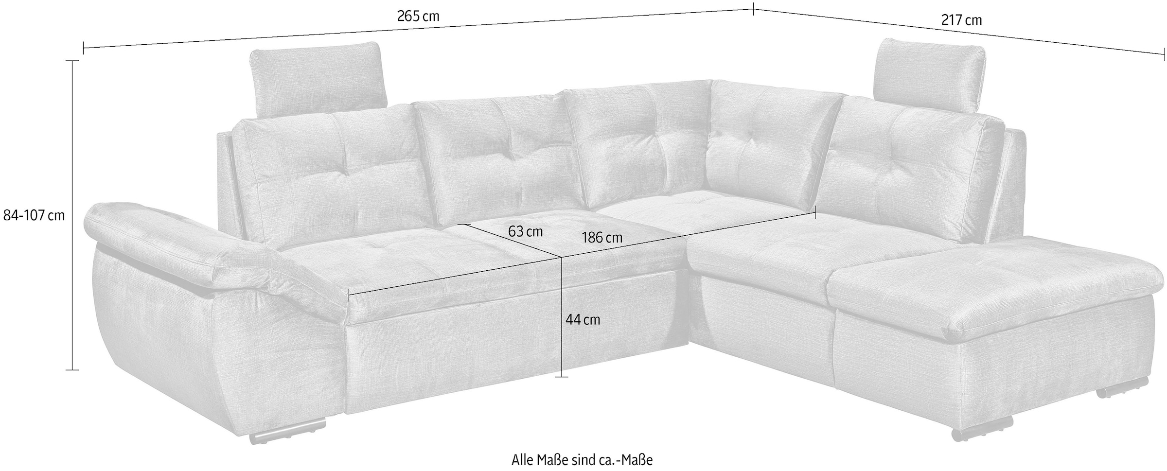 ED EXCITING DESIGN Ecksofa »Alija L-Form«, mit Bettfunktion, Bettkasten, Armteilverstellung & Kopfstützen