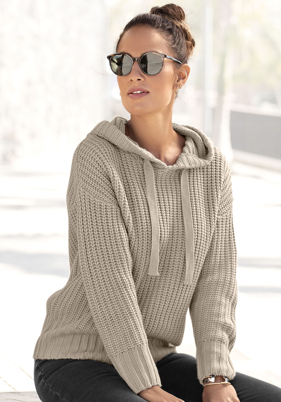 Kapuzenpullover, aus weichem Grobstrick