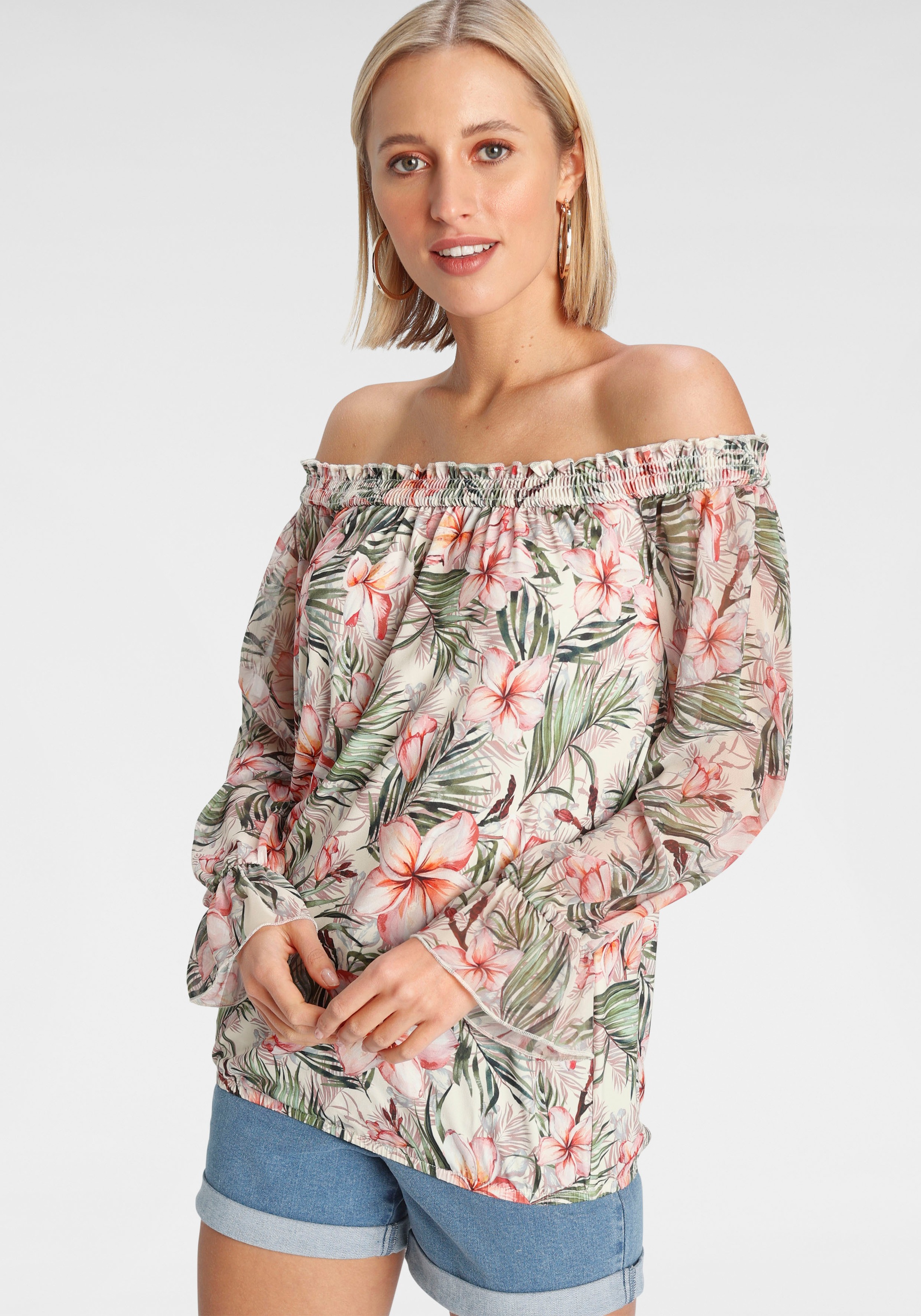 Melrose Carmenshirt, mit Chiffon-Ärmeln
