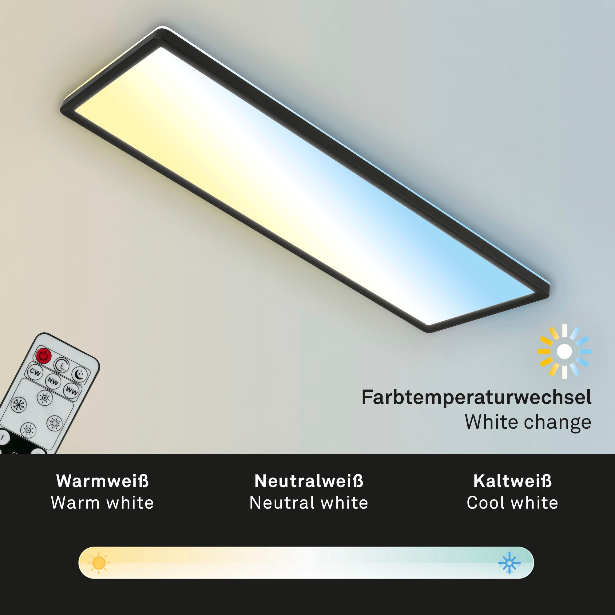 Briloner Leuchten LED Panel »7403015 SLIM«, Leuchtmittel LED-Board | LED fest integriert, Deckenlampe, 58x20x3cm, Schwarz, 23W, Wohnzimmer, Schlafzimmer, Küche