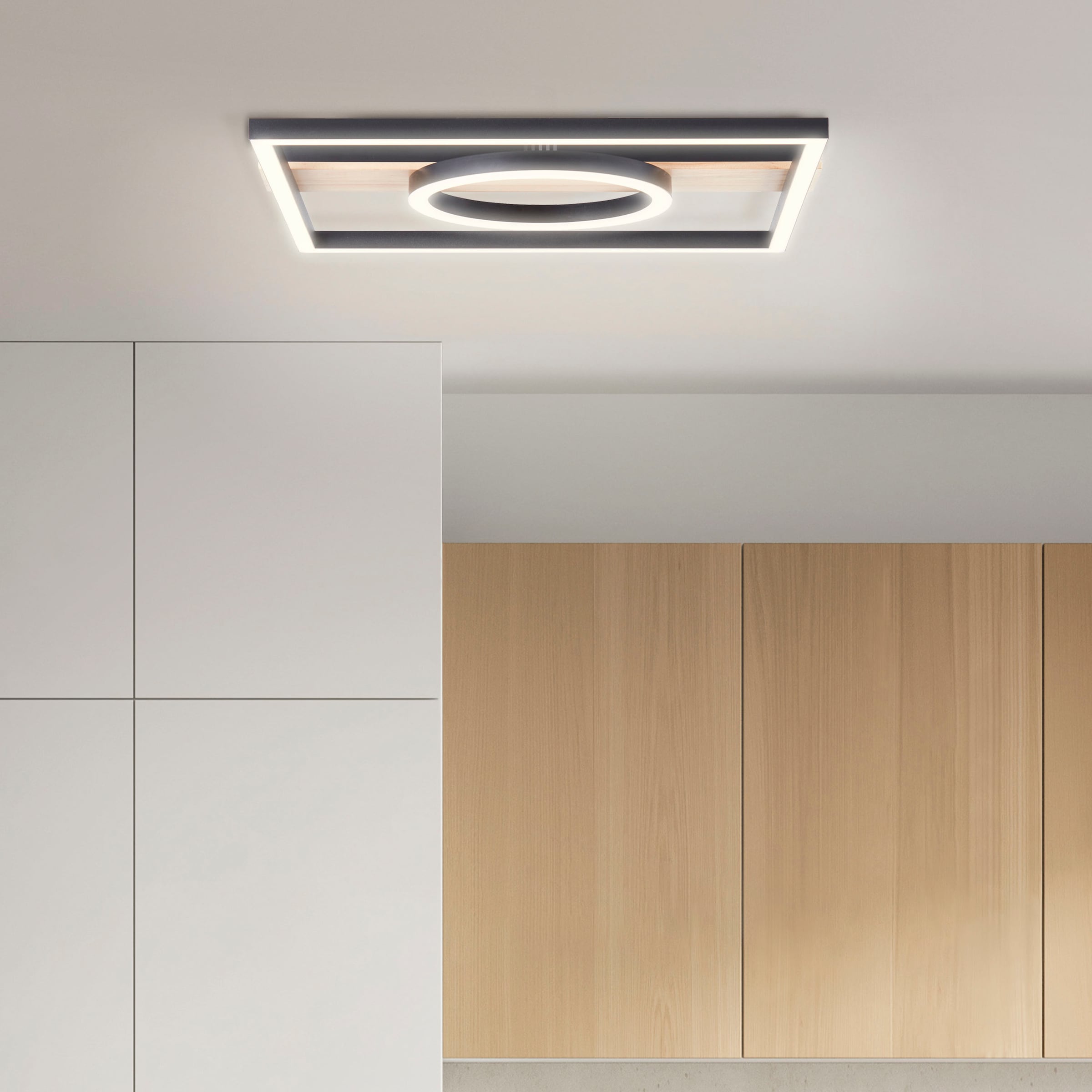 my home LED Deckenleuchte »Lysann Deckenlampe«, Leuchtmittel LED-Board | LED fest integriert, 42 x 40 cm, 24 W, 2700 lm, 3000 K, Holz/Metall, braun/schwarz