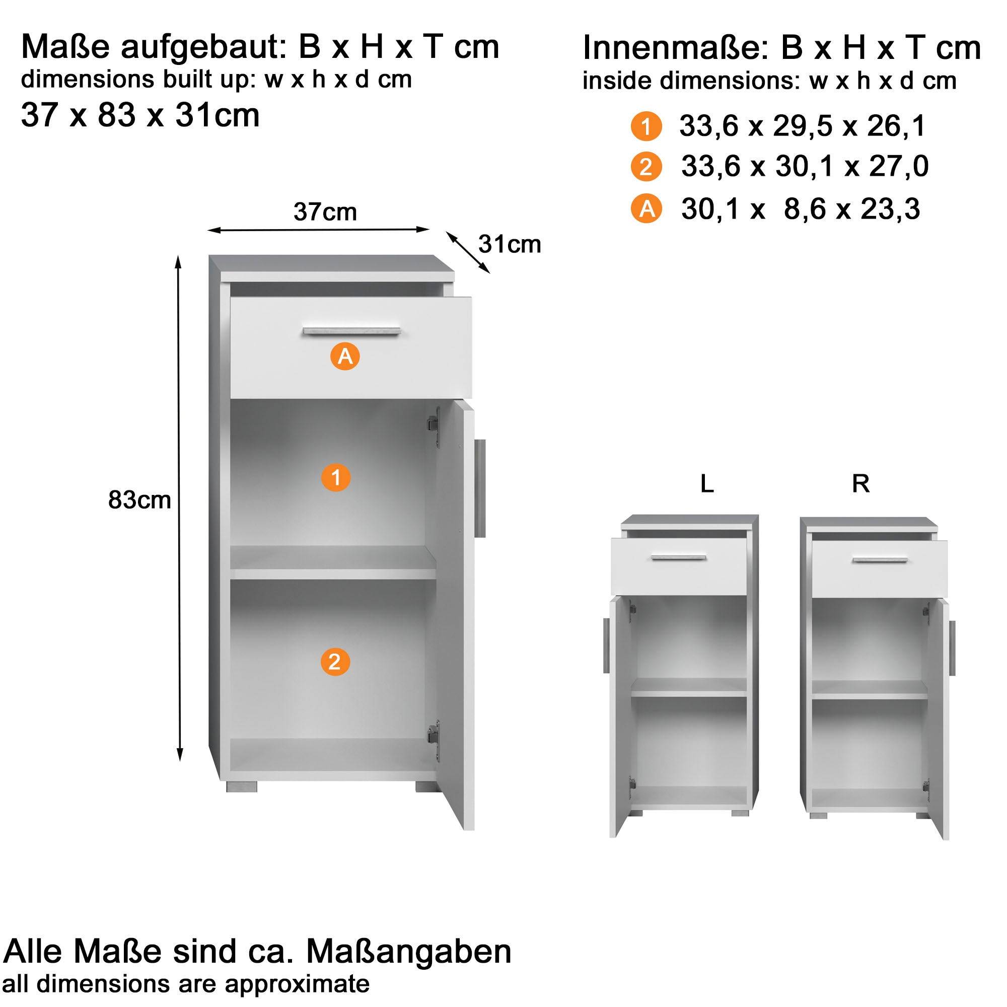 welltime Badezimmer-Set »Prag«, (Set, 4 St.), Badmöbel - Hochschrank, Waschtisch, Spiegelschrank und Unterschrank