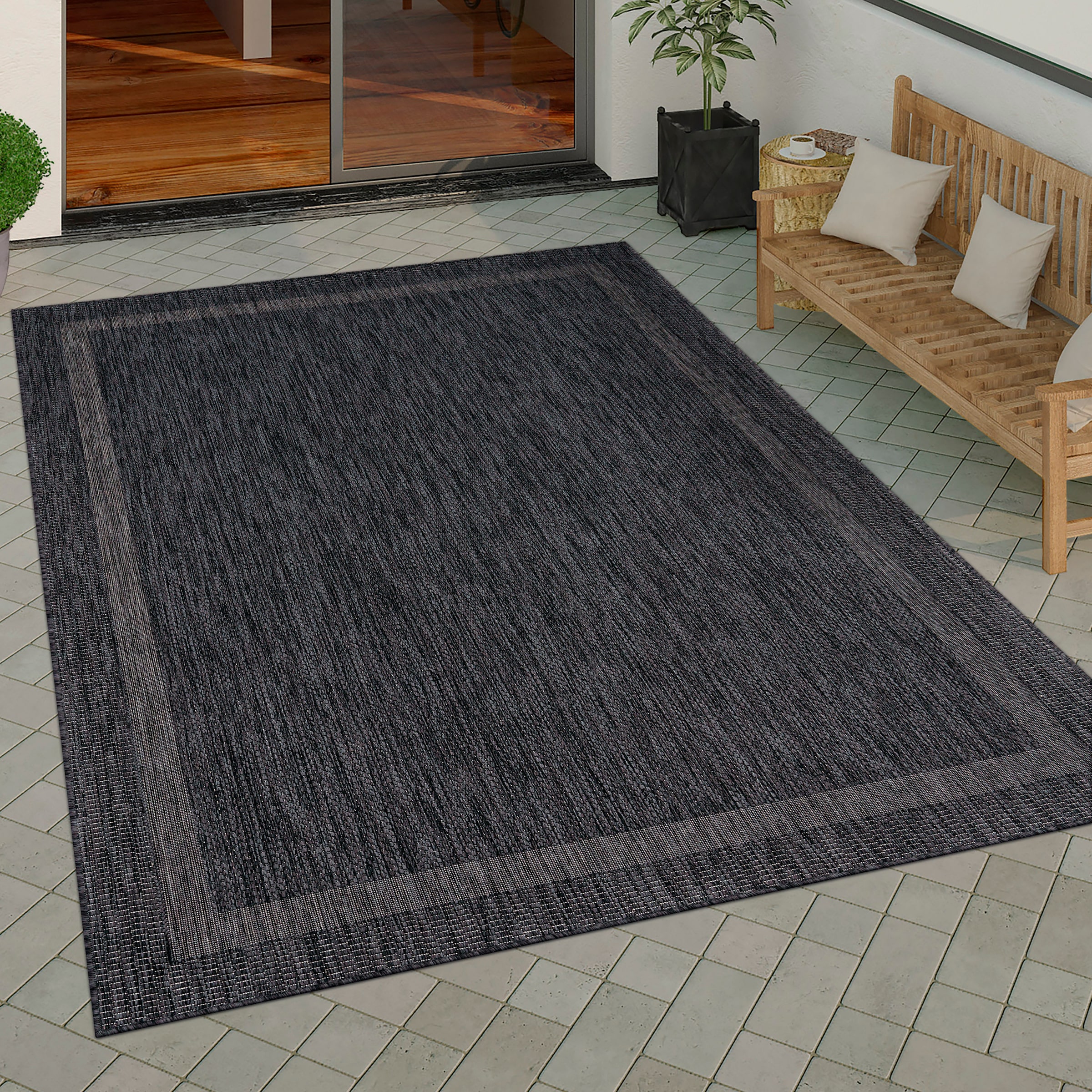 Paco Home Teppich »Roma 272«, rechteckig, 4 mm Höhe, Flachgewebe, meliert, mit dezenter Bordüre, In- und Outdoor geeignet