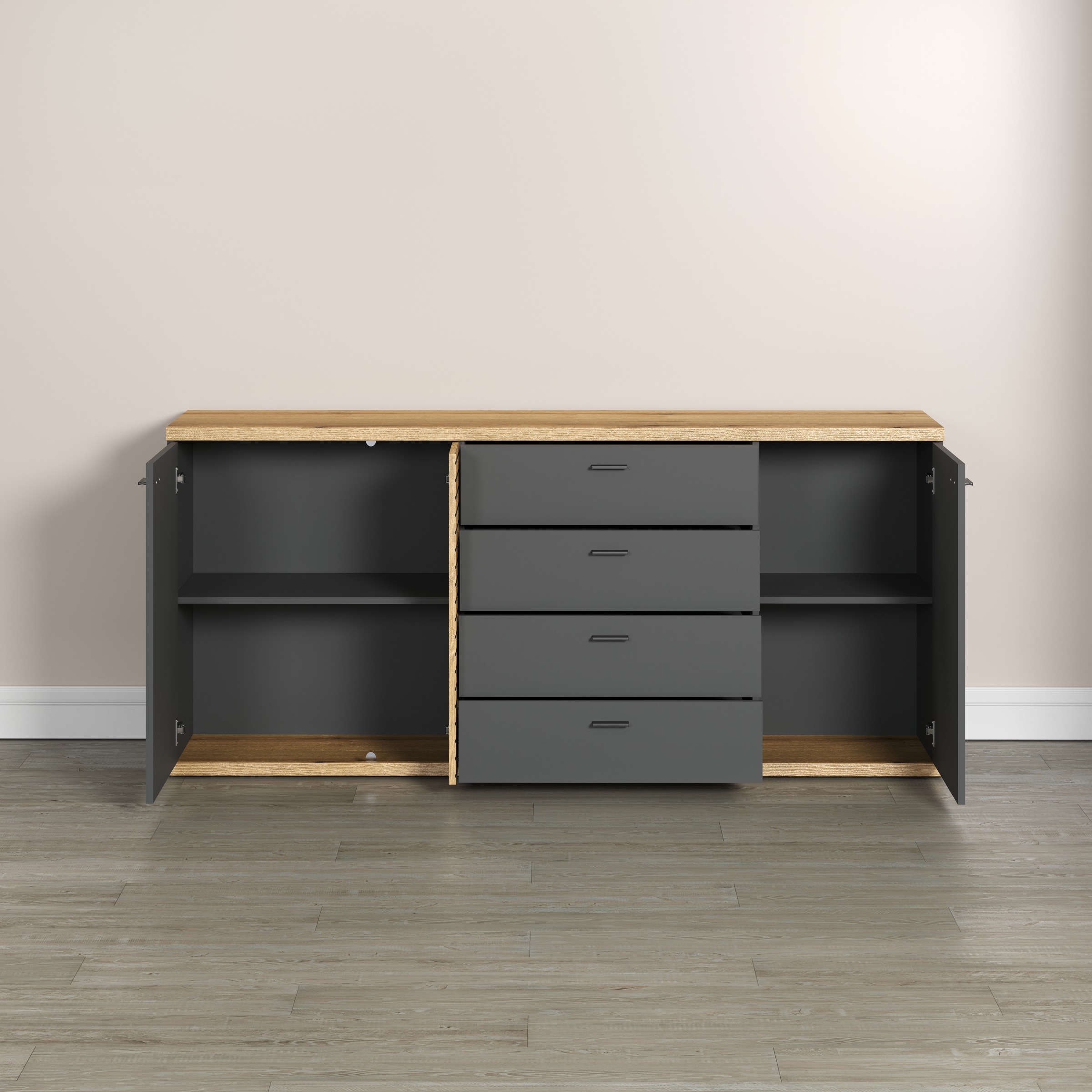 INOSIGN Sideboard »Galway«, Kommode mit angesagter Rillenoptik und Soft-Close - 186/42/85 cm