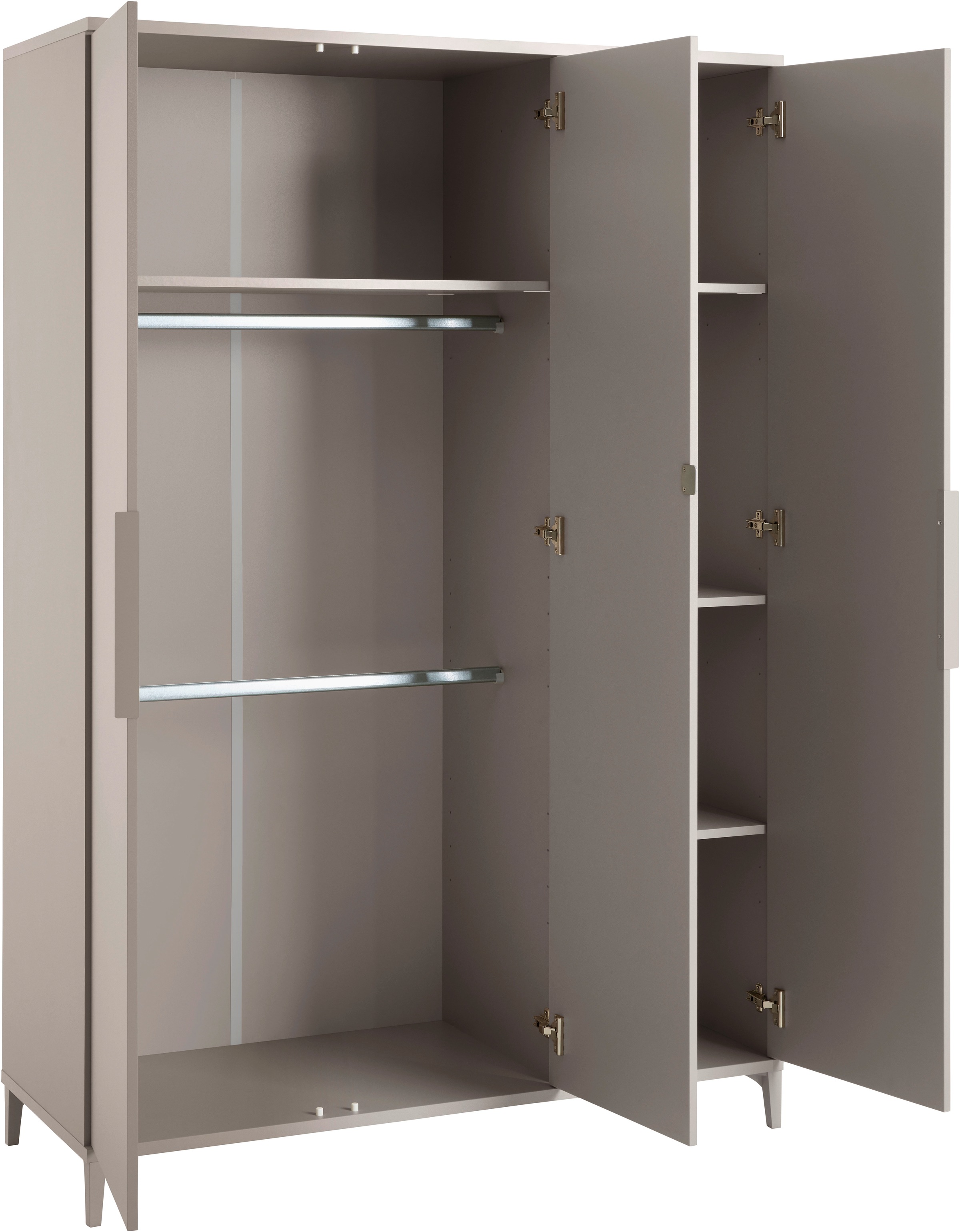 YUNY by PAIDI Kleiderschrank »BROTHER STU mit 3 Türen, inklusive 4 Einlegeböden und 2 Kleiderstangen«, (B/H/T ca. 130x195x52cm, Taupe), yuny by PAIDI