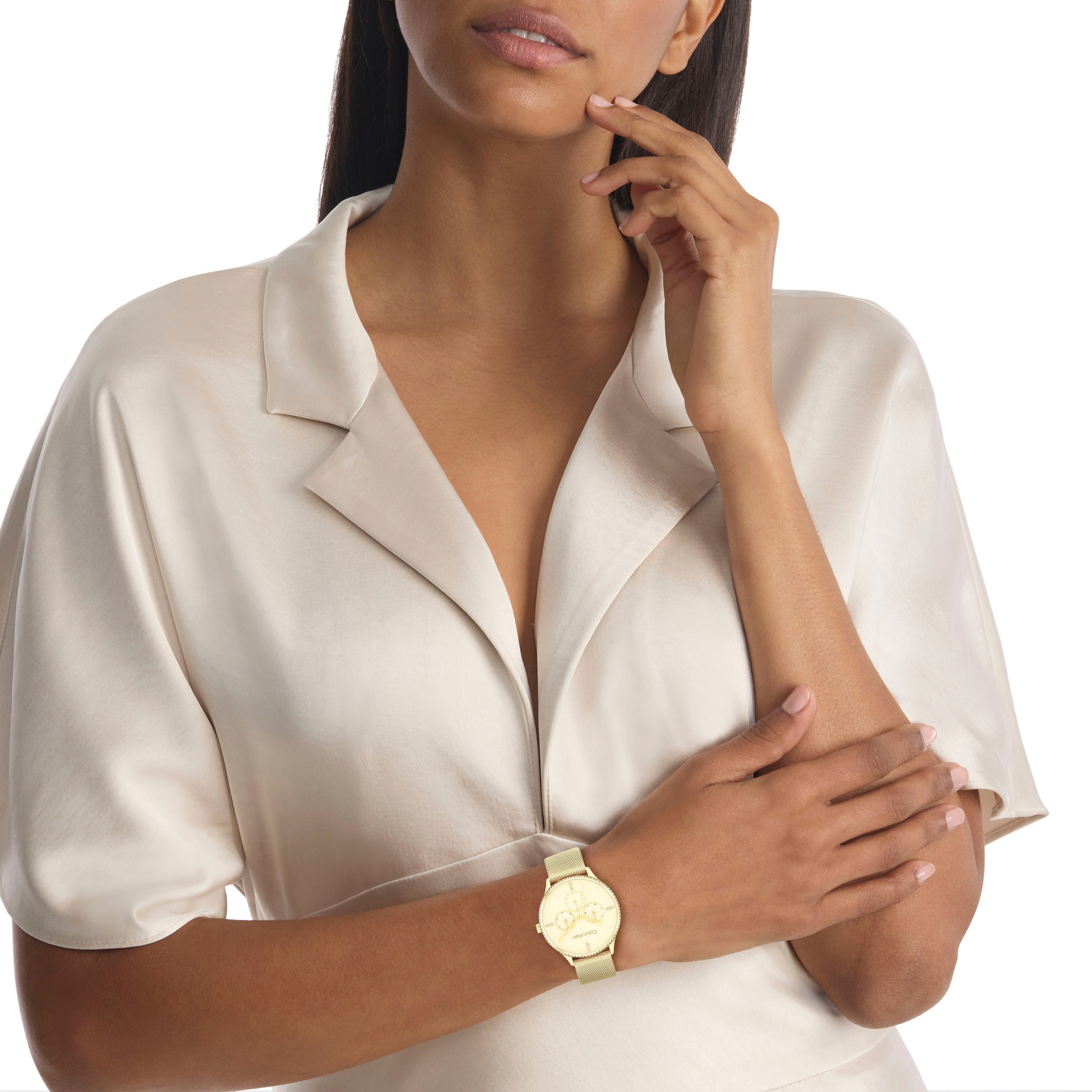 Calvin Klein Multifunktionsuhr »25200372«, Quarzuhr, Armbanduhr, Damen, Datum, Glaskristalle, Edelstahlarmband