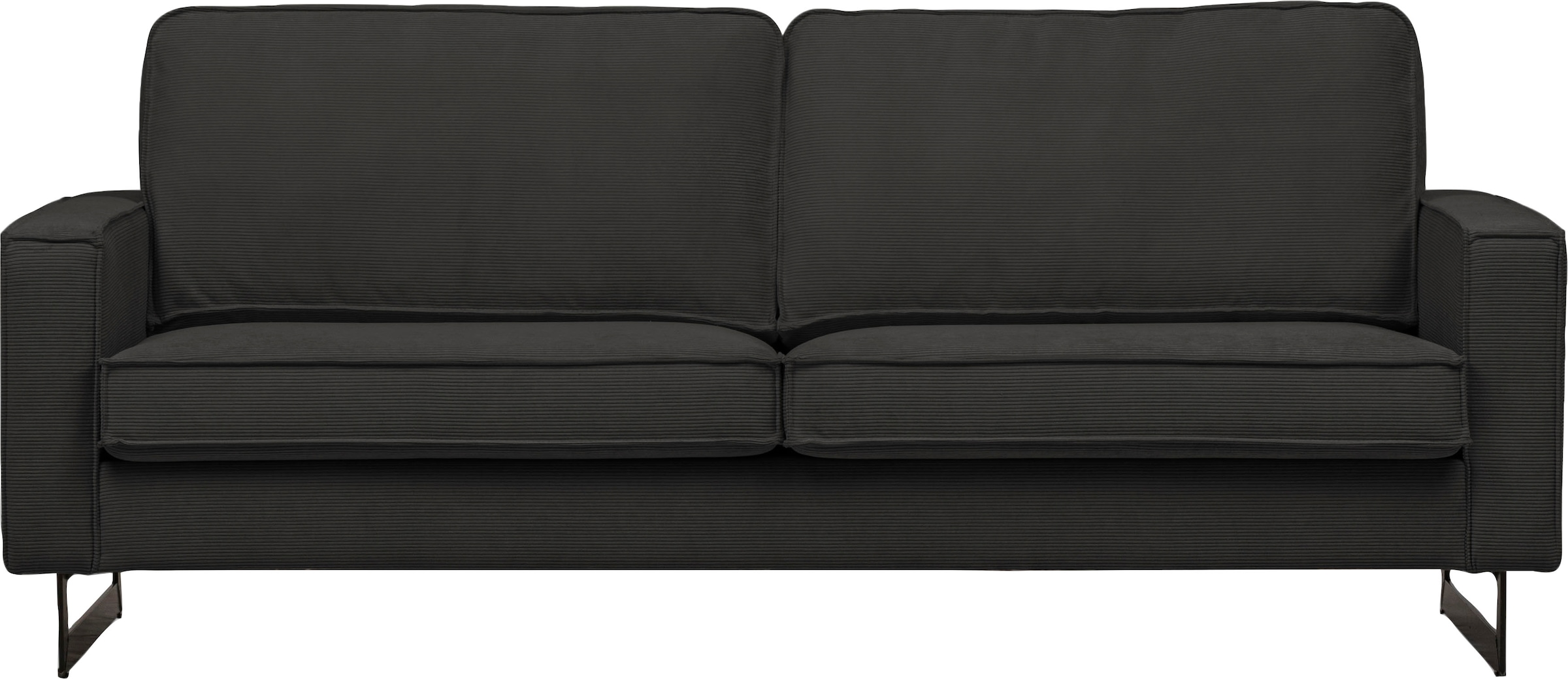 Home affaire 3-Sitzer »Pinto, 206 cm, Cord, Chenille, Lederoptik« mit Keder, schwarze Metallfüße, Wellenunterfederung