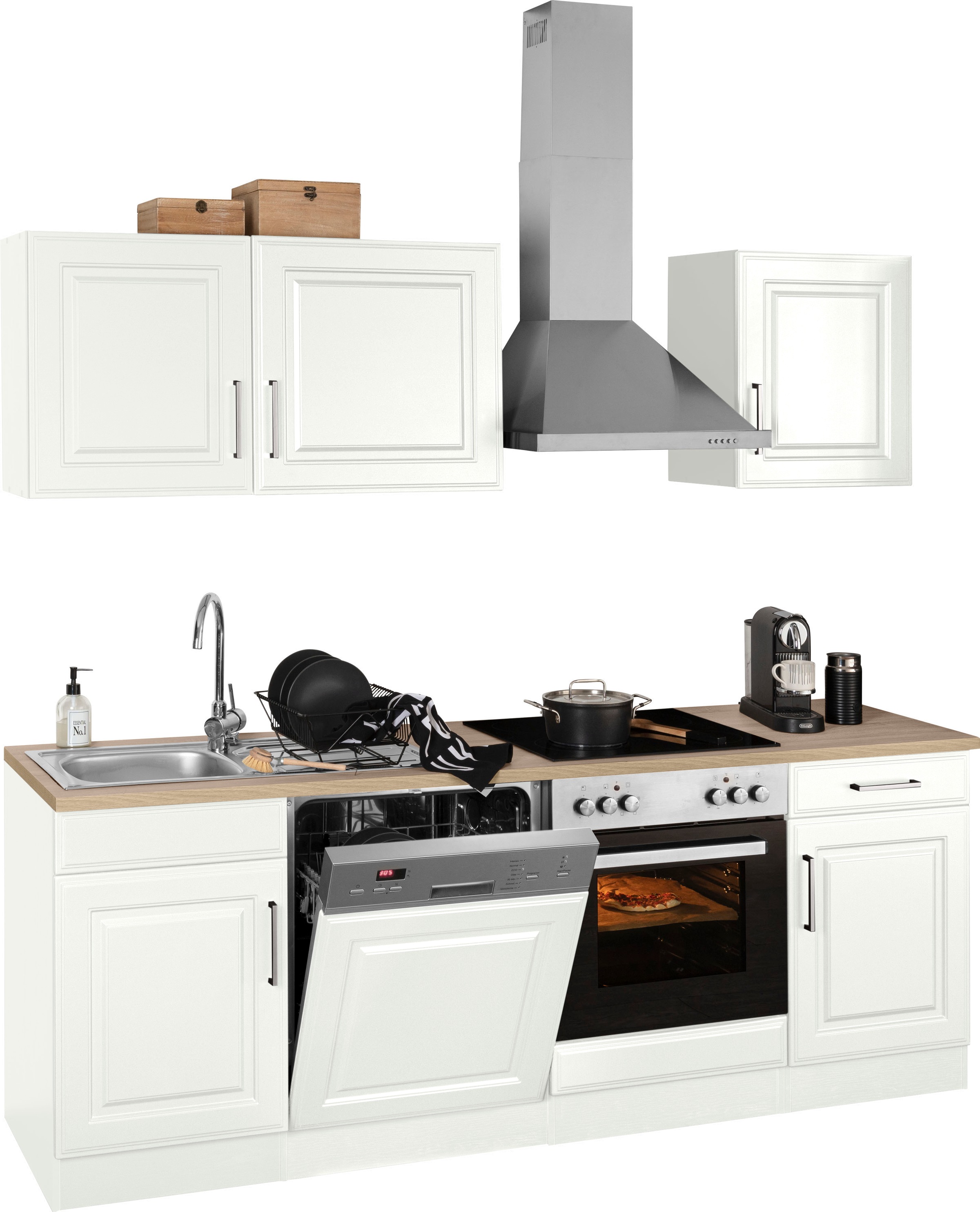 KOCHSTATION Küchenzeile »KS-Stockholm« Breite 220 cm, mit hochwertigen MDF Fronten im Landhaus-Stil