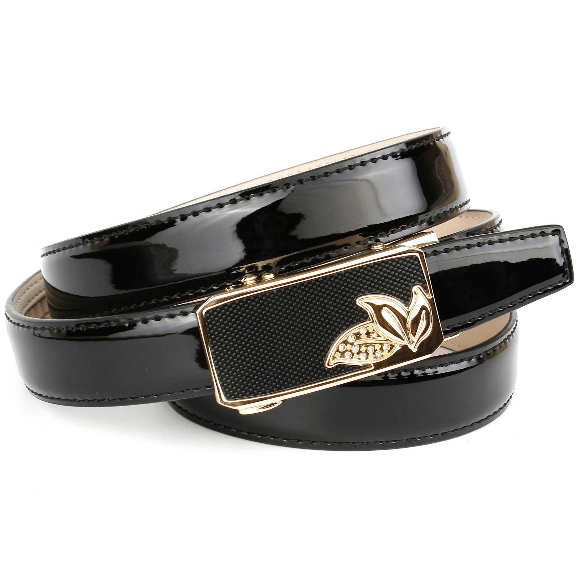 Anthoni Crown Damen Ledergürtel Schmaler Lackledergürtel in schwarz, Größe 100