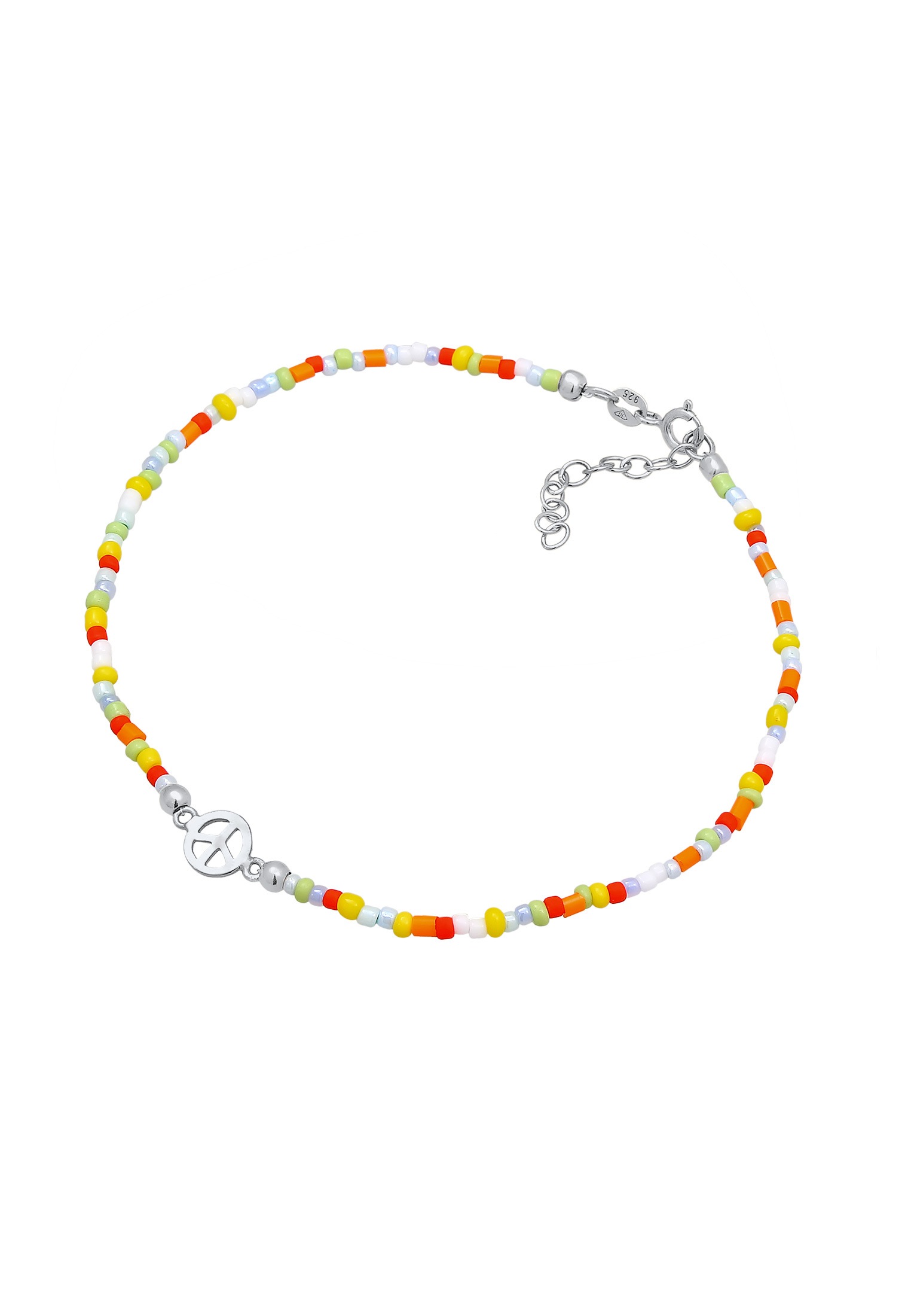 Elli Fußkette »Fußschmuck Peace Frieden Symbol Glas Beads Bunt 925 Silber«