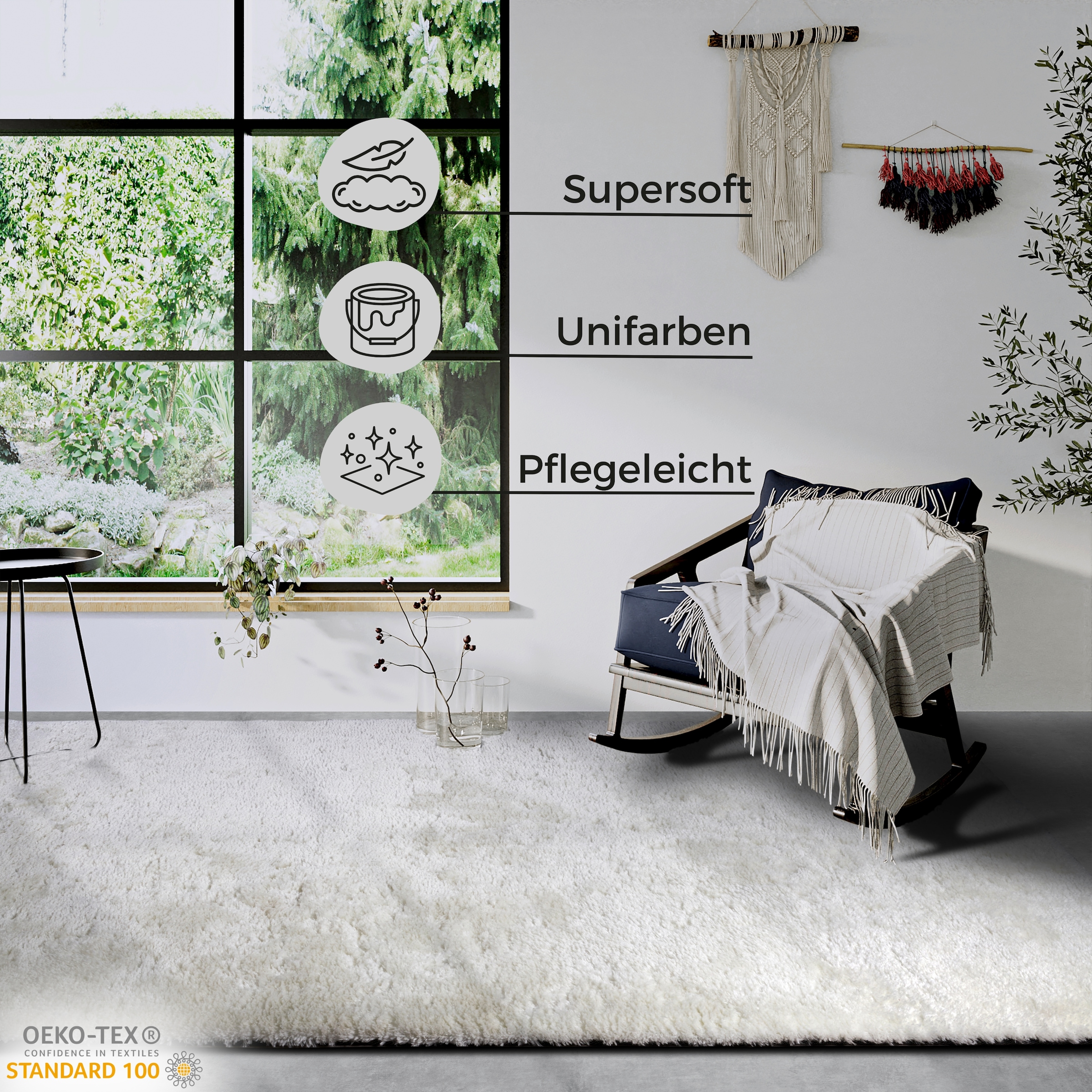 HANSE Home Hochflor-Teppich »Olaf«, rechteckig, 38 mm Höhe, Langflor, Shaggy, einfarbig, flauschig, weich, glänzend, modern, uni