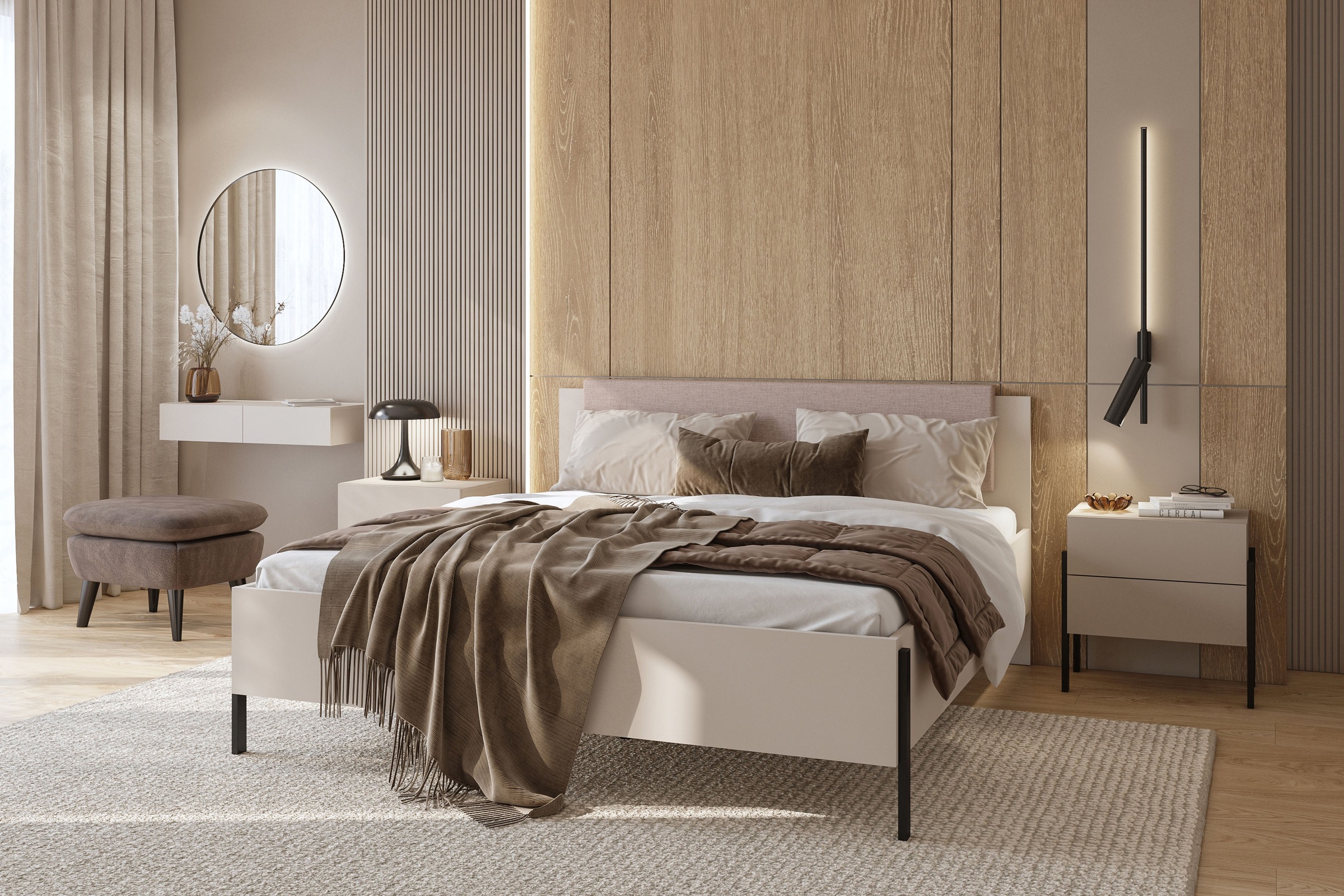 Home affaire Bett »Jukon, mit gepolstertem Kopfteil, Füße aus Metall, modernes Design«, (3 Breiten:100cm, 160cm und 180cm), in drei Größen, perfekt auch als Jugendbett