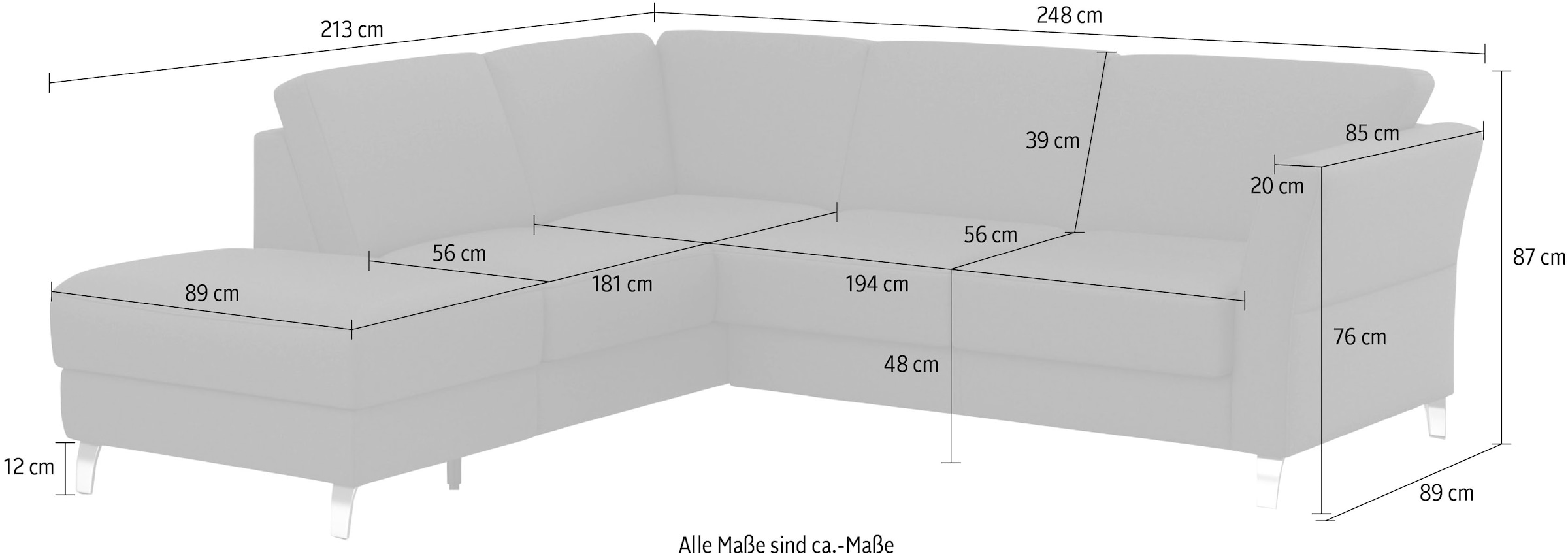 sit&more Ecksofa »Visby L-Form« Wahlweise mit Bettfunktion und Stauraum, frei im Raum stellbar