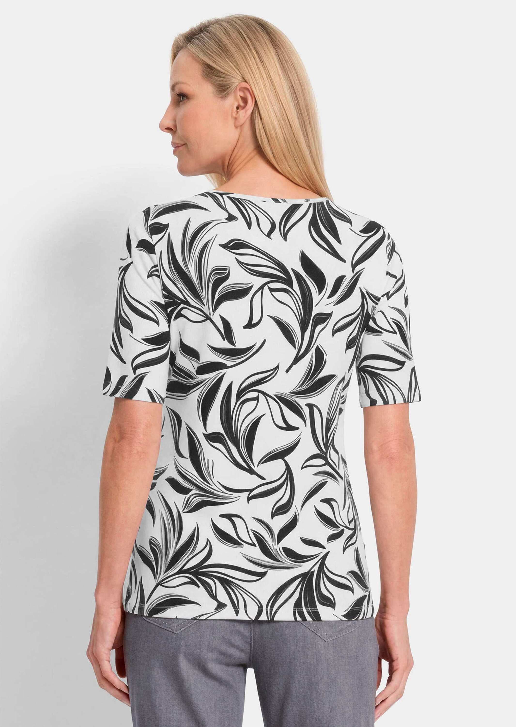 GOLDNER Kurzarmshirt »Kurzgröße Jerseyshirt mit modischem Floraldruck« stretchbequemer Viskosejersey