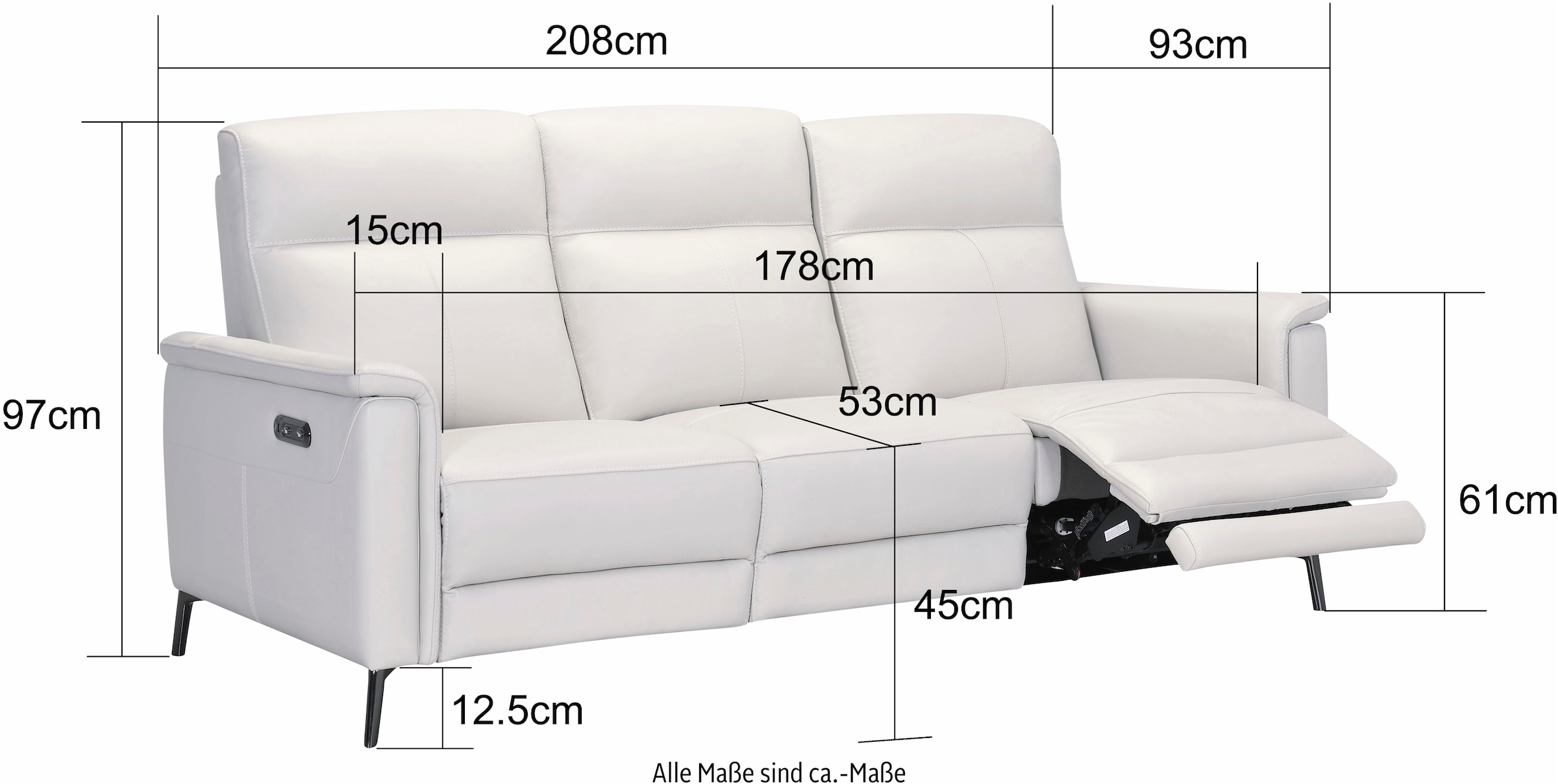 Places of Style 3-Sitzer »Barano, Relaxsofa in Leder und Webstoff«, elektrische Relaxfunktion in 2 Sitzen, Kopfteilverstellung und USB