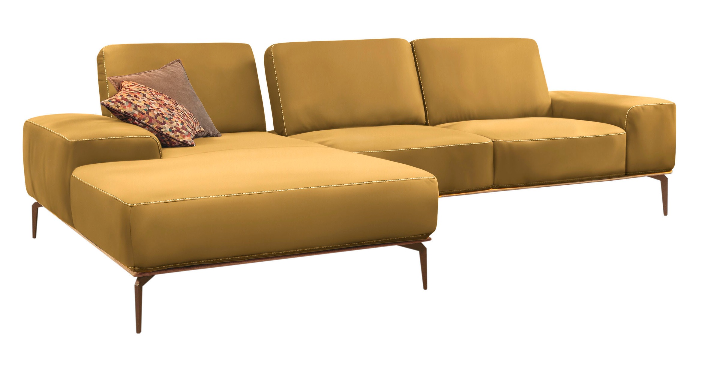 W.SCHILLIG Ecksofa »run, Designsofa mit tollem Sitzkomfort, bequem, L-Form«, mit Holzsockel, Füße in Bronze pulverbeschichtet, Breite 319 cm