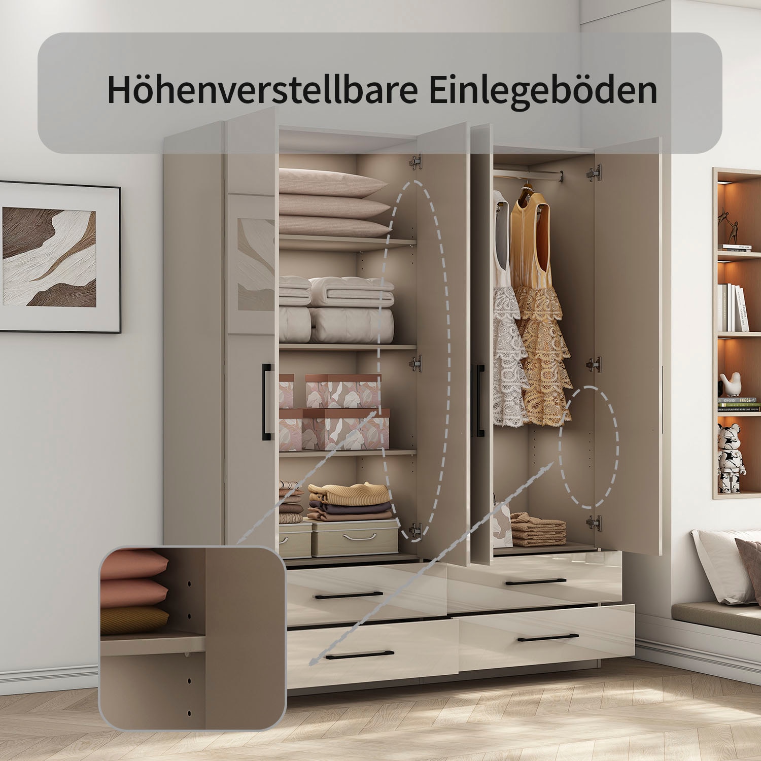 OTTO home Kleiderschrank »Sylt Schlafzimmerschrank Garderobe Schrank hochglanz« Drehtürenschrank mit 4 Schubladen und 4 Türen,  Schrank in Breite 160 mit viel Stauraum
