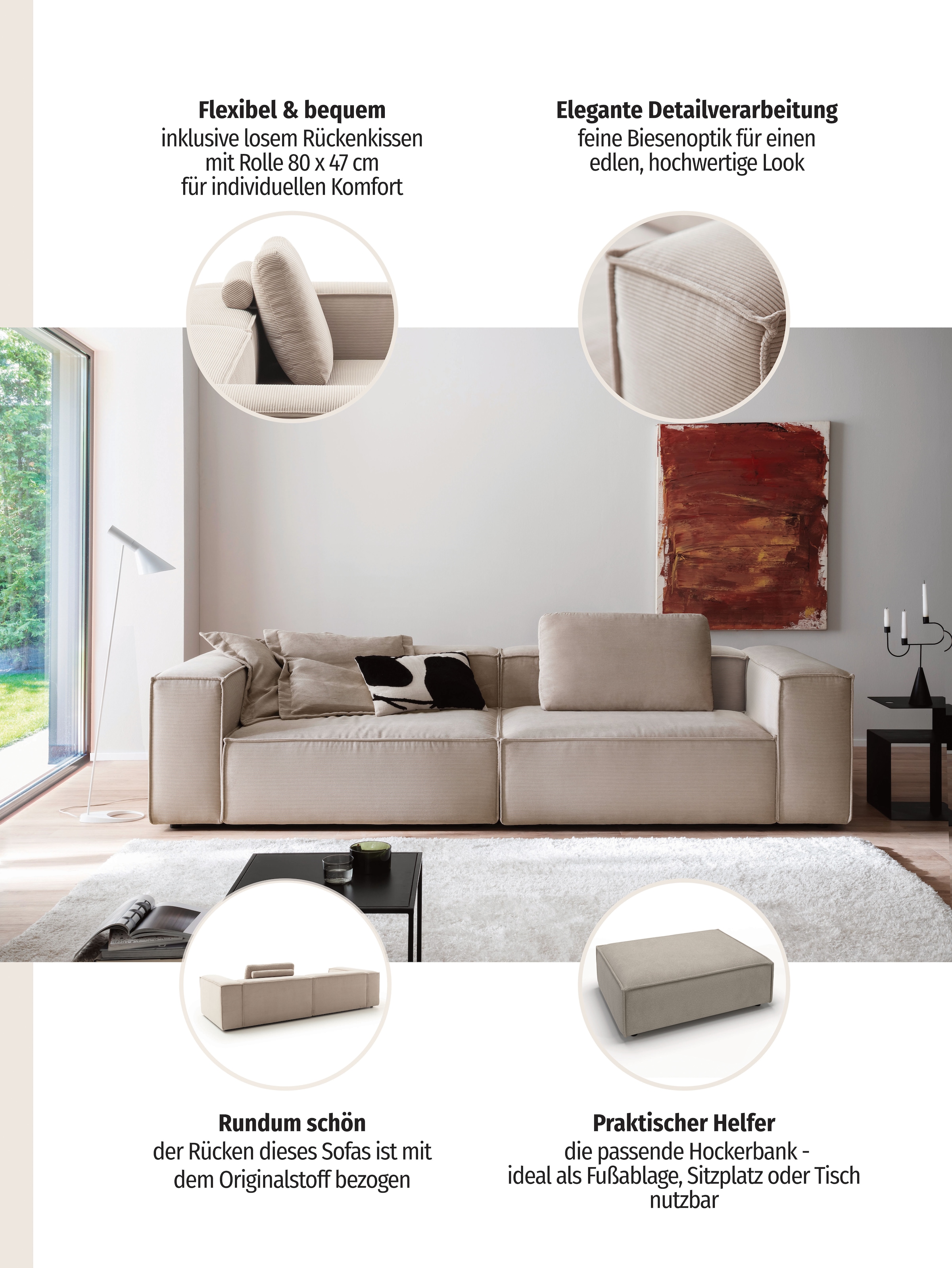 Places of Style 3-Sitzer »Watertown moderner 3-Sitzer«, extra breites Sofa mit in eleganten Bezügen & großzügiger Sitzfläche