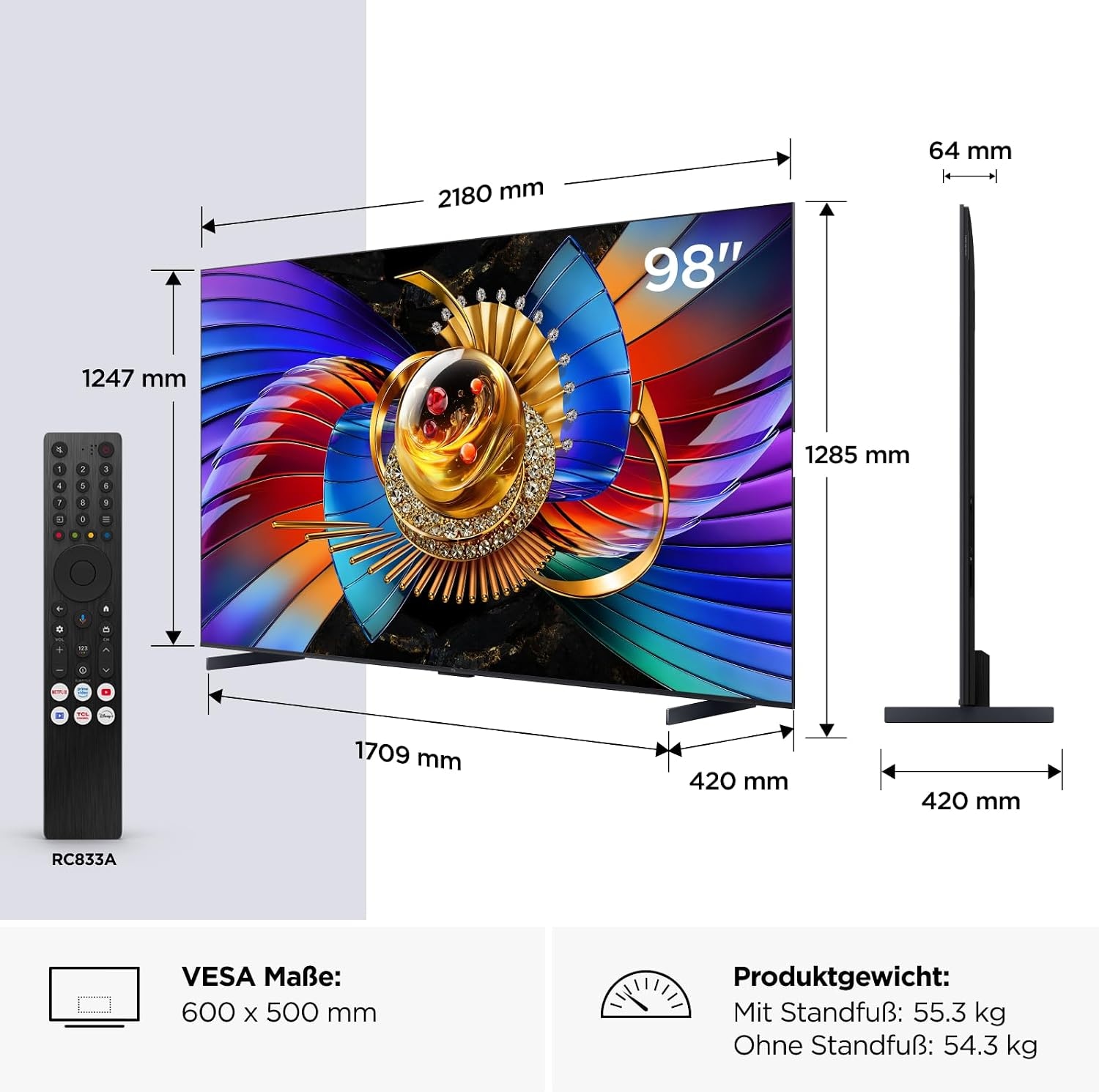 TCL LED-Fernseher »98Q7D Pro« 248 cm/98 ″ SQD-Mini LED, AiPQ Prozessor,ONKYO 2.1, Dolby Vision, Apple AirPlay 2