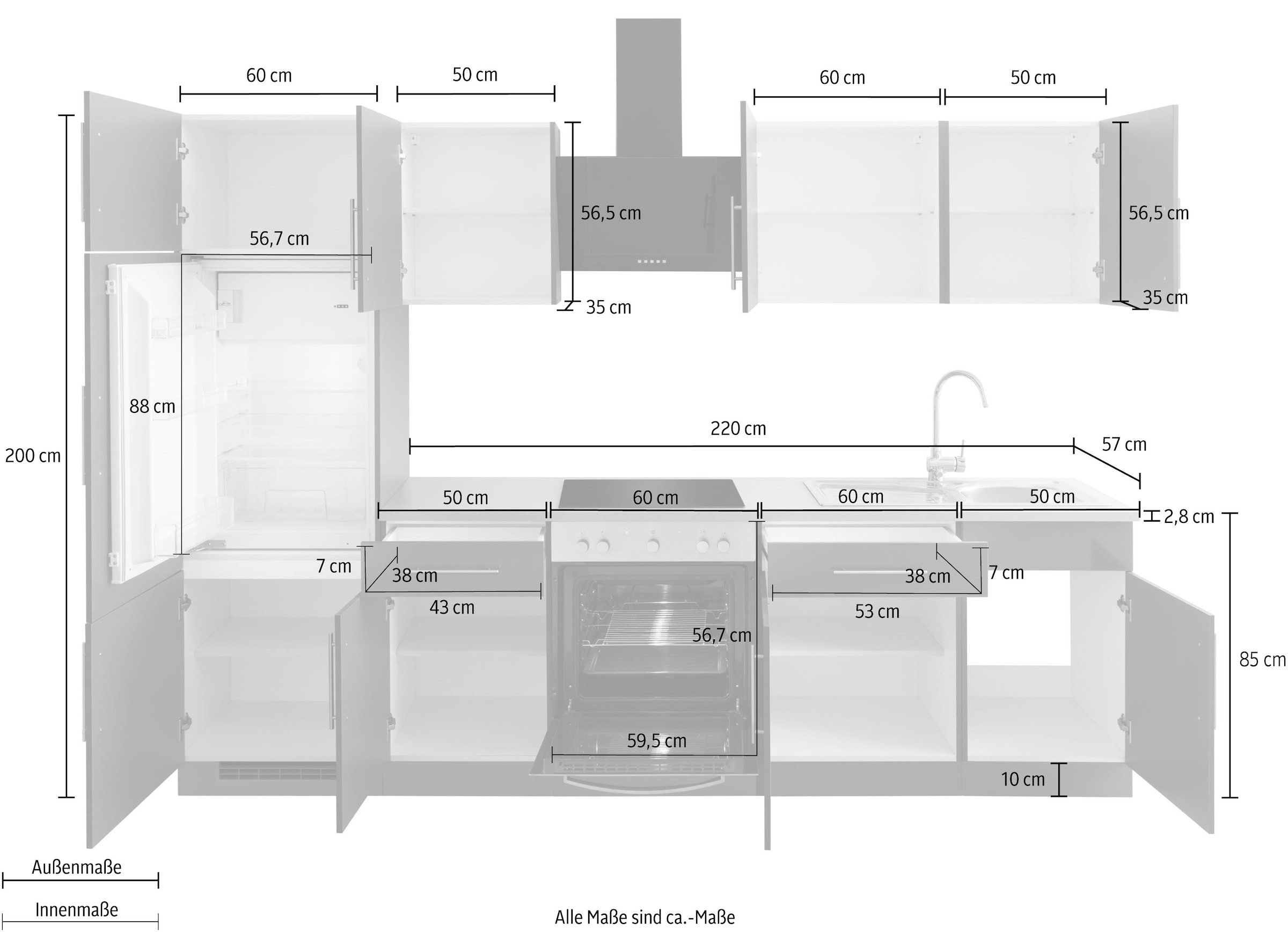 wiho Küchen Küchenzeile »Cali«, mit E-Geräten, Breite 280 cm im OTTO Online  Shop