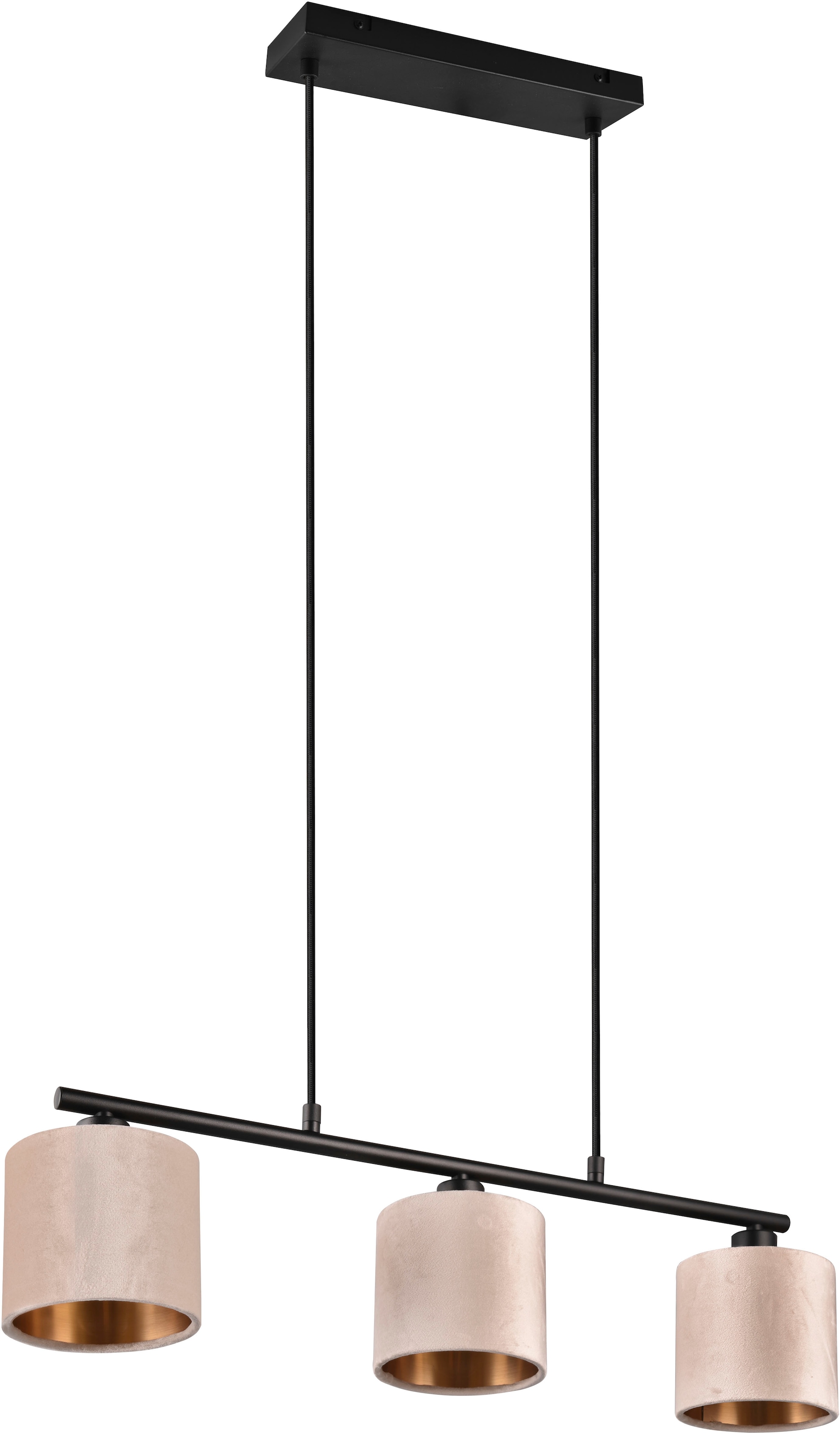 my home Pendelleuchte »JOSIE, Hängeleuchte 3-flammig mit Samtschirm beige / innen gold IP20«, 3 flammig, Leuchtmittel E14 | Leuchtmittel wechselbar, Hängelampe Esszimmer höhenverstellbar bis 150 cm, exkl Leuchtmittel