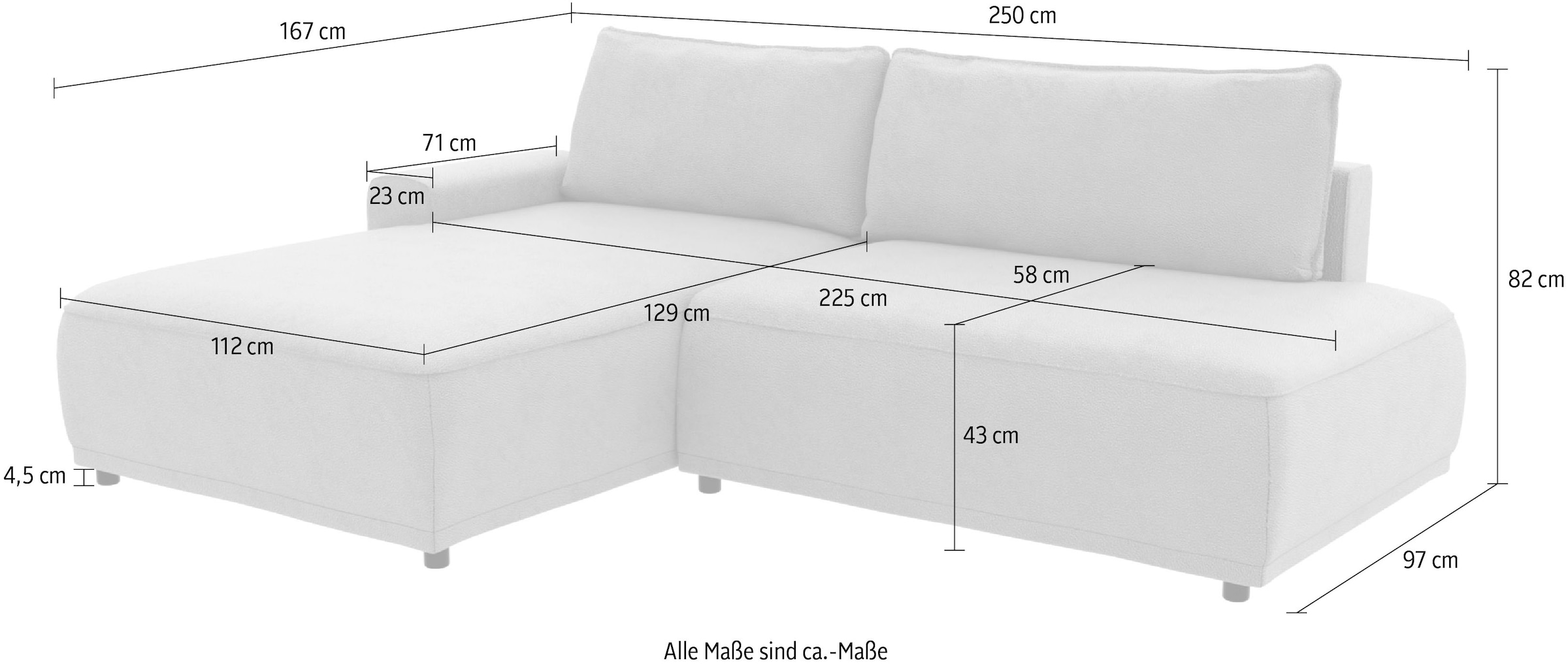 TRENDMANUFAKTUR Ecksofa »Fordon II, Schlafsofa mit Bettkasten, Couch in L-Form, Breite 250 cm«, in Cordstoff HYPER, betongrau, Armlehne links