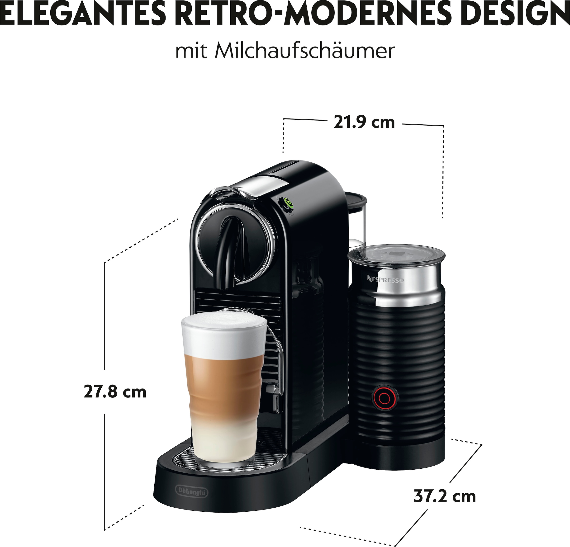 Nespresso Kapselmaschine »CITIZ EN 267.BAE von DeLonghi, Schwarz«, inkl. Aeroccino Milchaufschäumer, Willkommenspaket mit 7 Kapseln