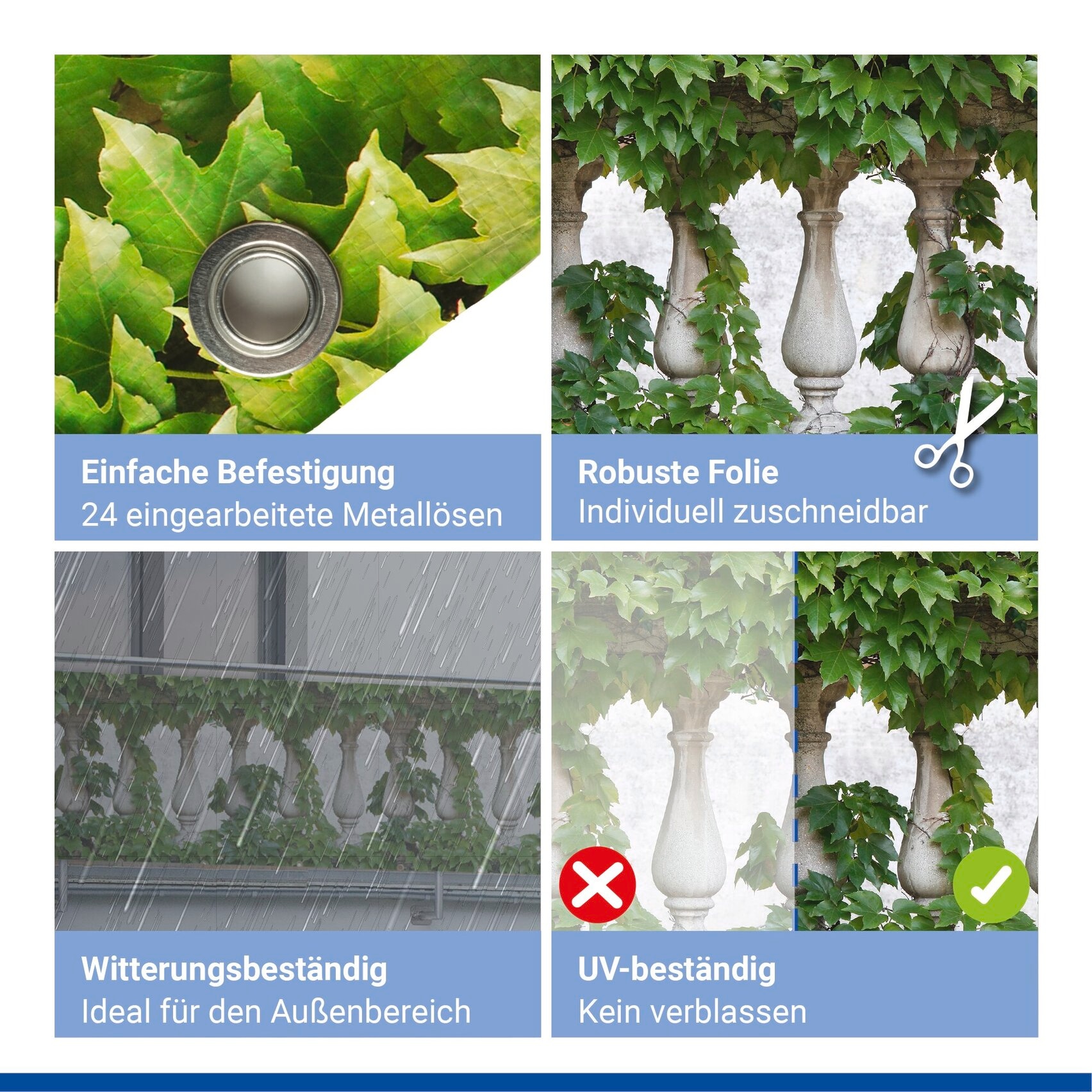 Maximex Balkonsichtschutz 5 m, reißfest, mit Efeu-Motiv