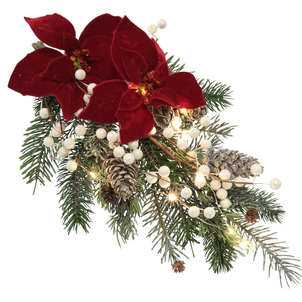 I.GE.A. Winterliche Kunstpflanze »Gesteck, Poinsettia mit LED Beleuchtung, Weihnachtsdeko,«, Kunstblumen-Arrangement mit Weihnachtsstern, Weihnachtsgesteck