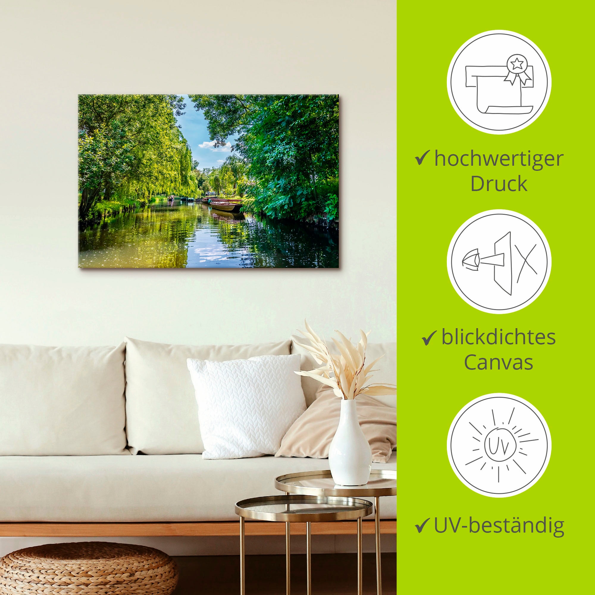 Artland Wandbild »Kahnfahrt durch die Fließe im Spreewald«, Gewässer, (1 St.), als Leinwandbild in verschied. Größen
