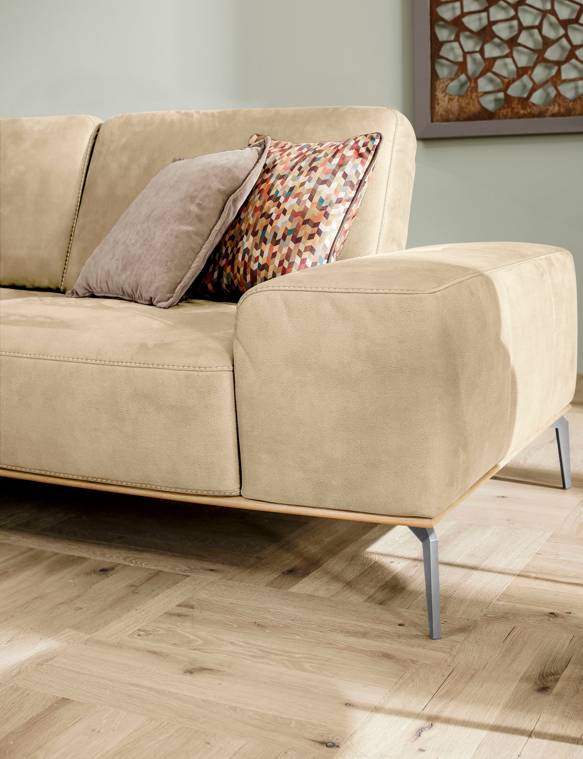 W.SCHILLIG Ecksofa »run, Designsofa mit tollem Sitzkomfort, bequem, L-Form«, mit Holzsockel, Füße in Bronze pulverbeschichtet, Breite 319 cm