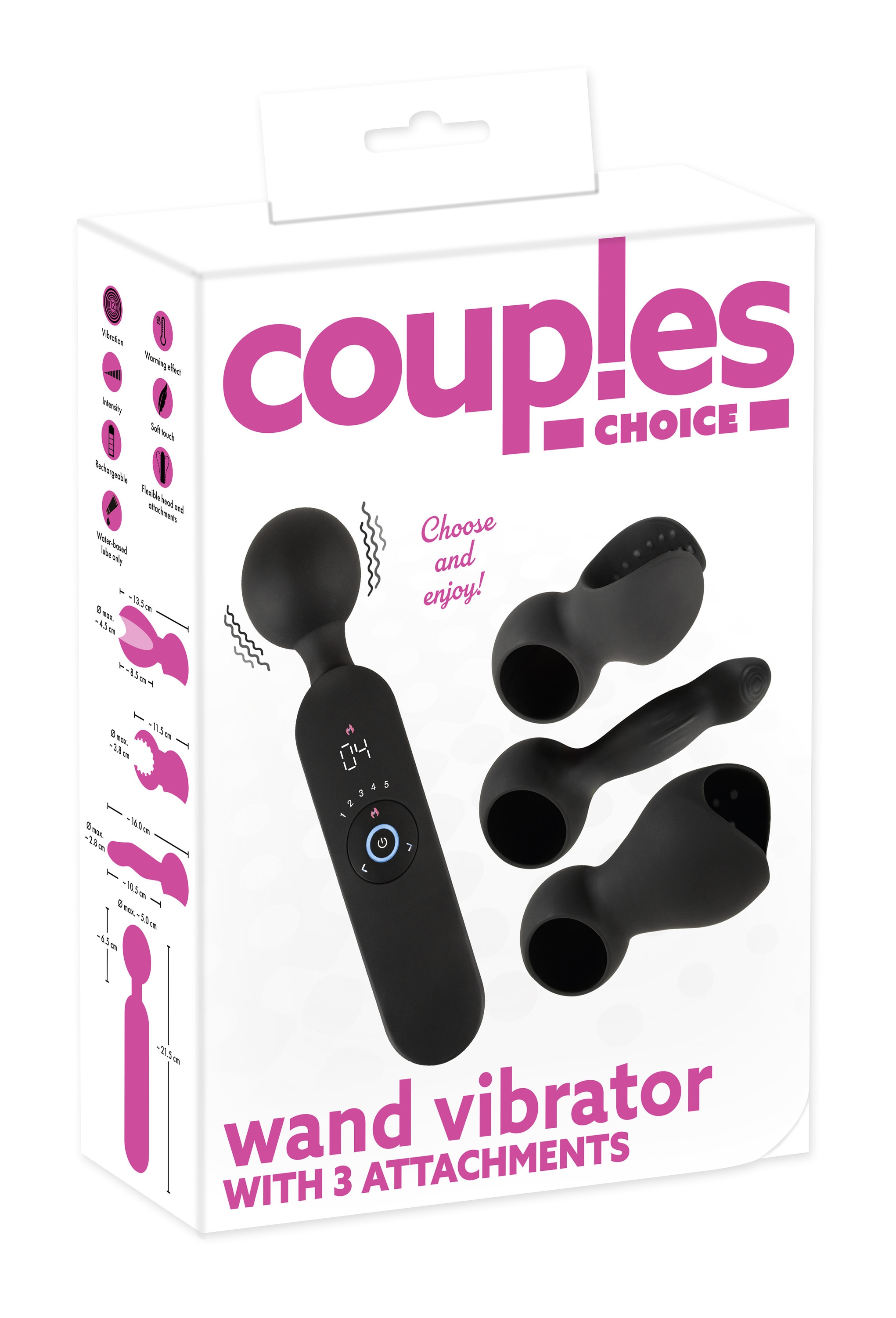 coup!es choice Massagegerät »Massagestab wand vibrator with 3 Attachments«