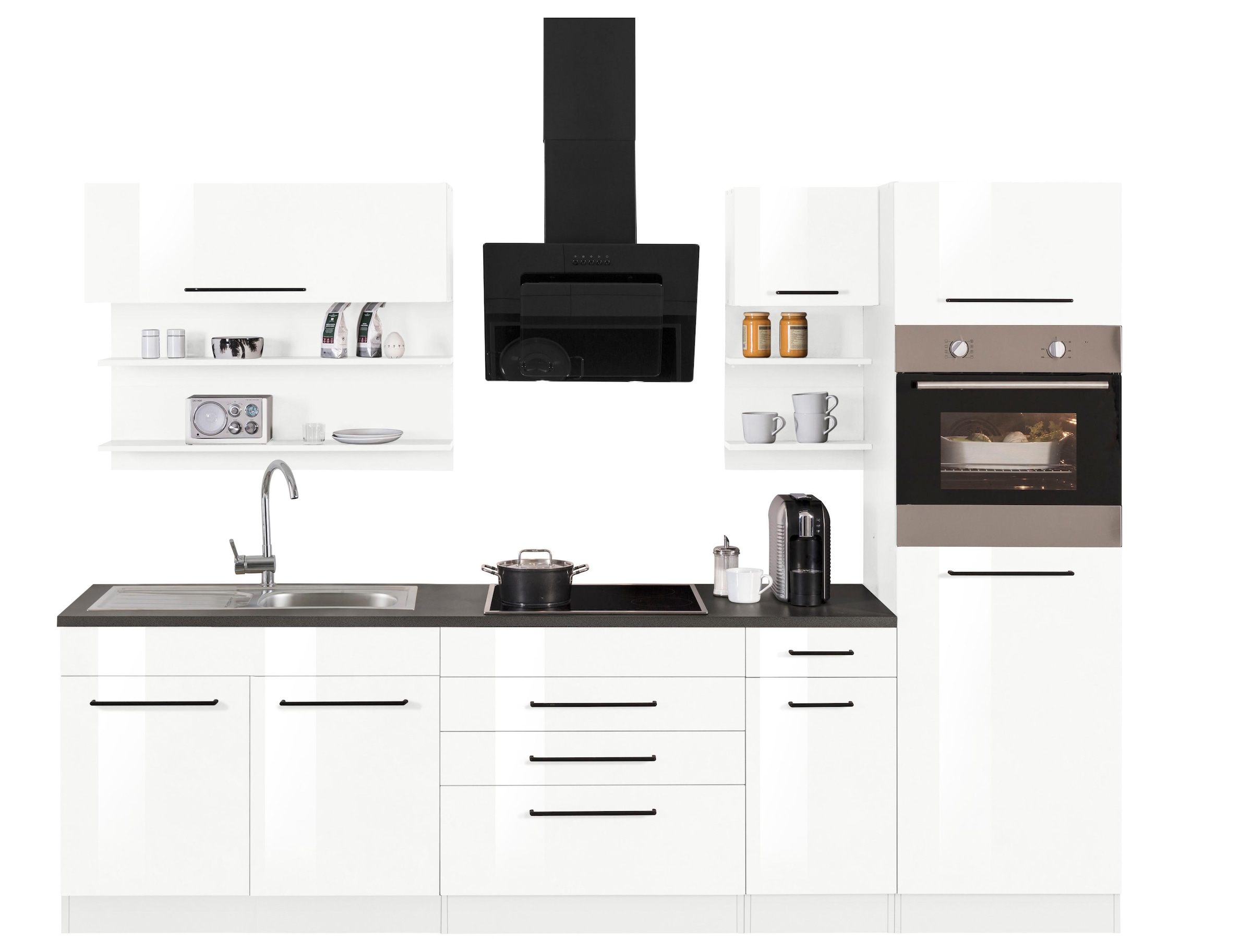 KOCHSTATION Küchenzeile »KS-Tulsa« ohne E-Geräte, Breite 290 cm, schwarze Metallgriffe, MDF Fronten