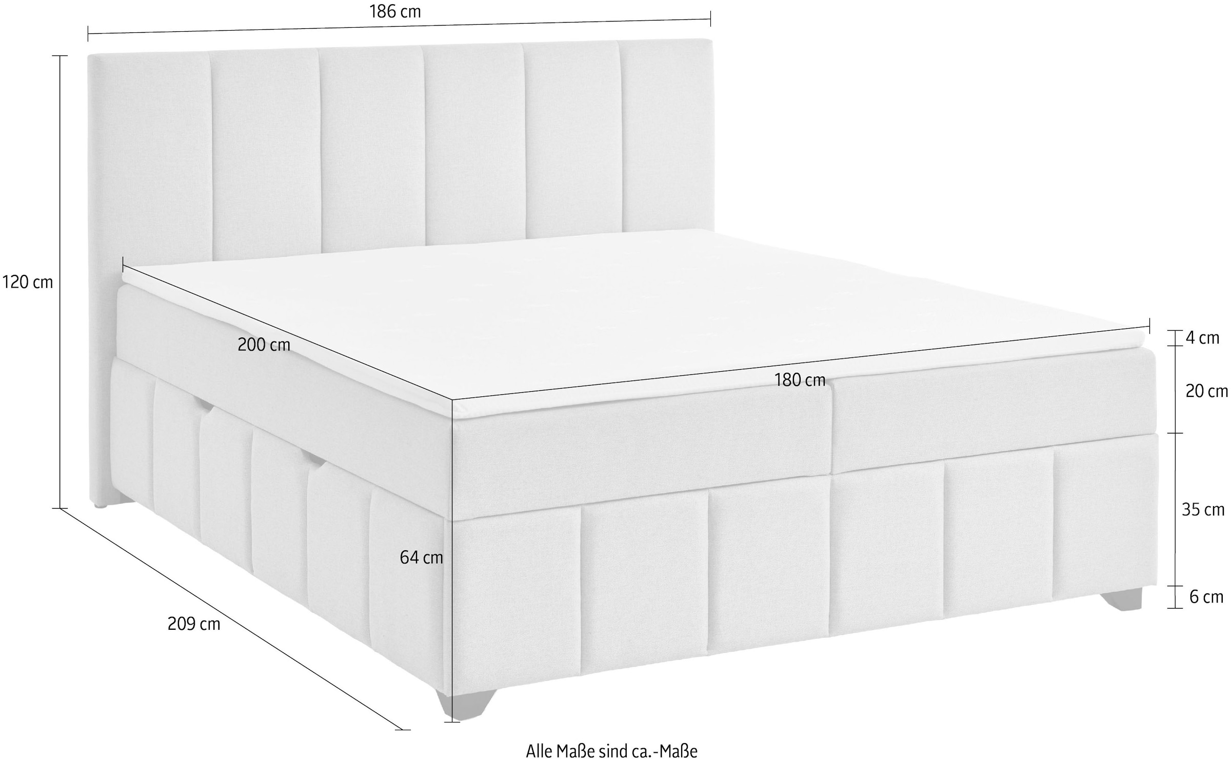 Home affaire Boxbett »BELLAH, Polsterbett mit Bettkasten, inkl. Taschenfederkernmatratze H3« mit Kaltschaum-Topper, Strukturstoff-Bezug, Liegefläche 180x200 cm