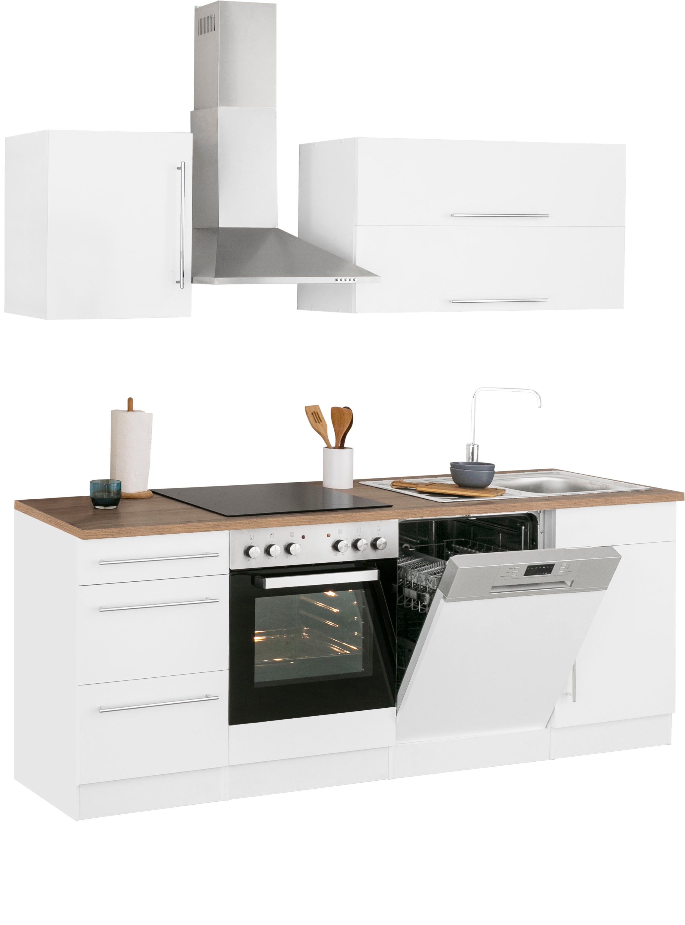 KOCHSTATION Küchenzeile »KS-Samos« Breite 220 cm, wahlweise mit E-Geräten, mit Arbeitsplatte