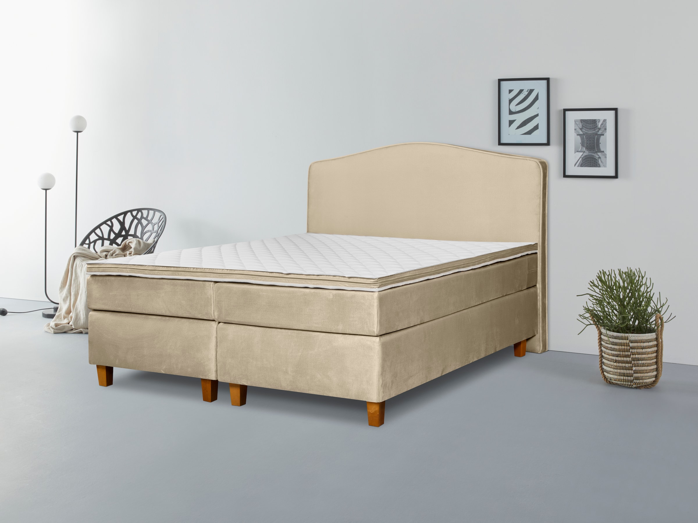 INOSIGN Boxspringbett »Jalma« Füße aus massiver Birke ; Inkl. Topper