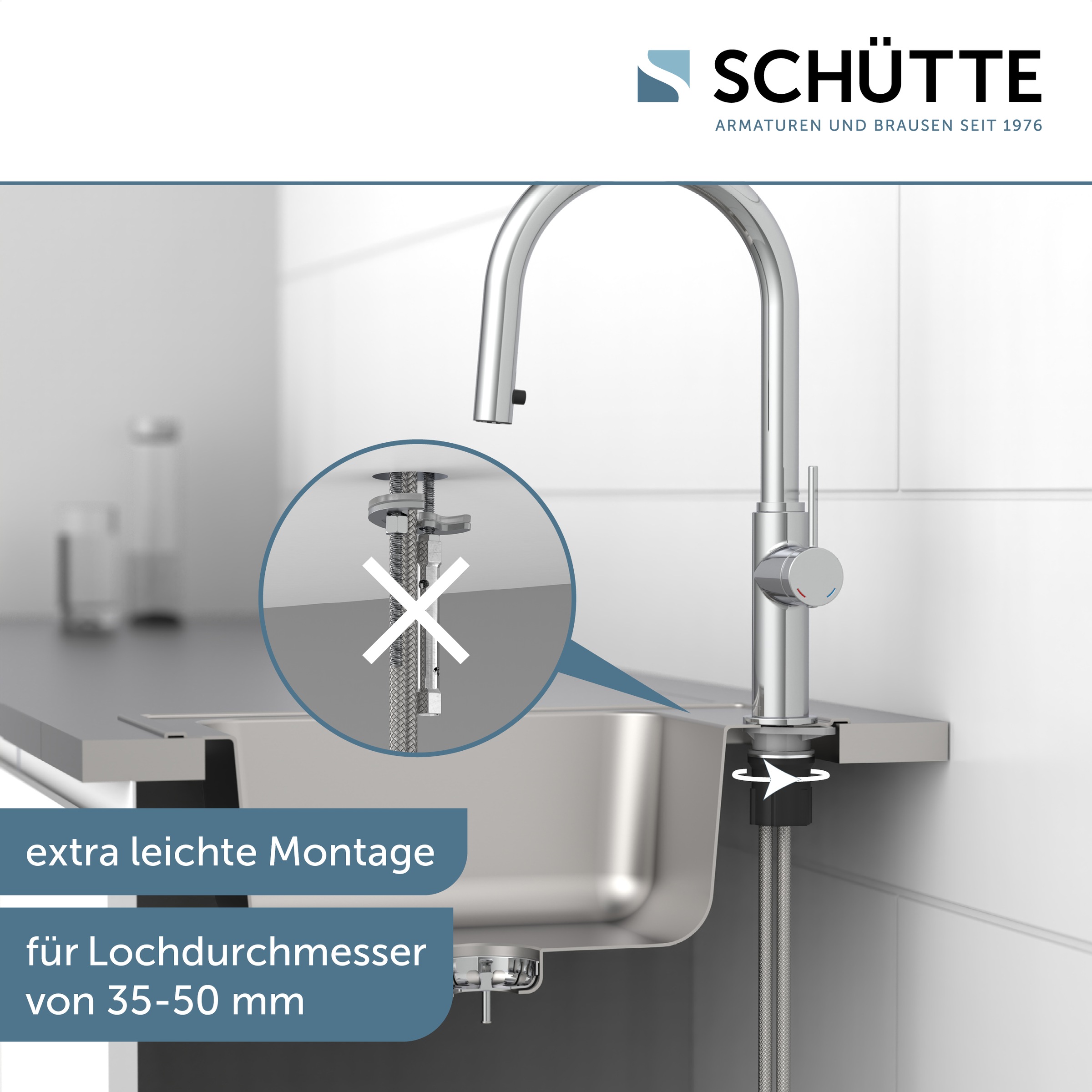 Schütte Spültischarmatur »BLACKPOOL« energiesp. Cold-Start-Funkt., 360° schwenkbar, ausziehbarer Schlauch