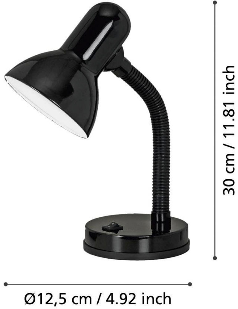 EGLO Tischleuchte »BASIC«, 1 flammig, Leuchtmittel E27 | Leuchtmittel wechselbar-ohne Leuchtmittel, schwarz / Ø12,5 x H30 cm / exkl. 1 x E27 (je max. 40W) / Wippschalter