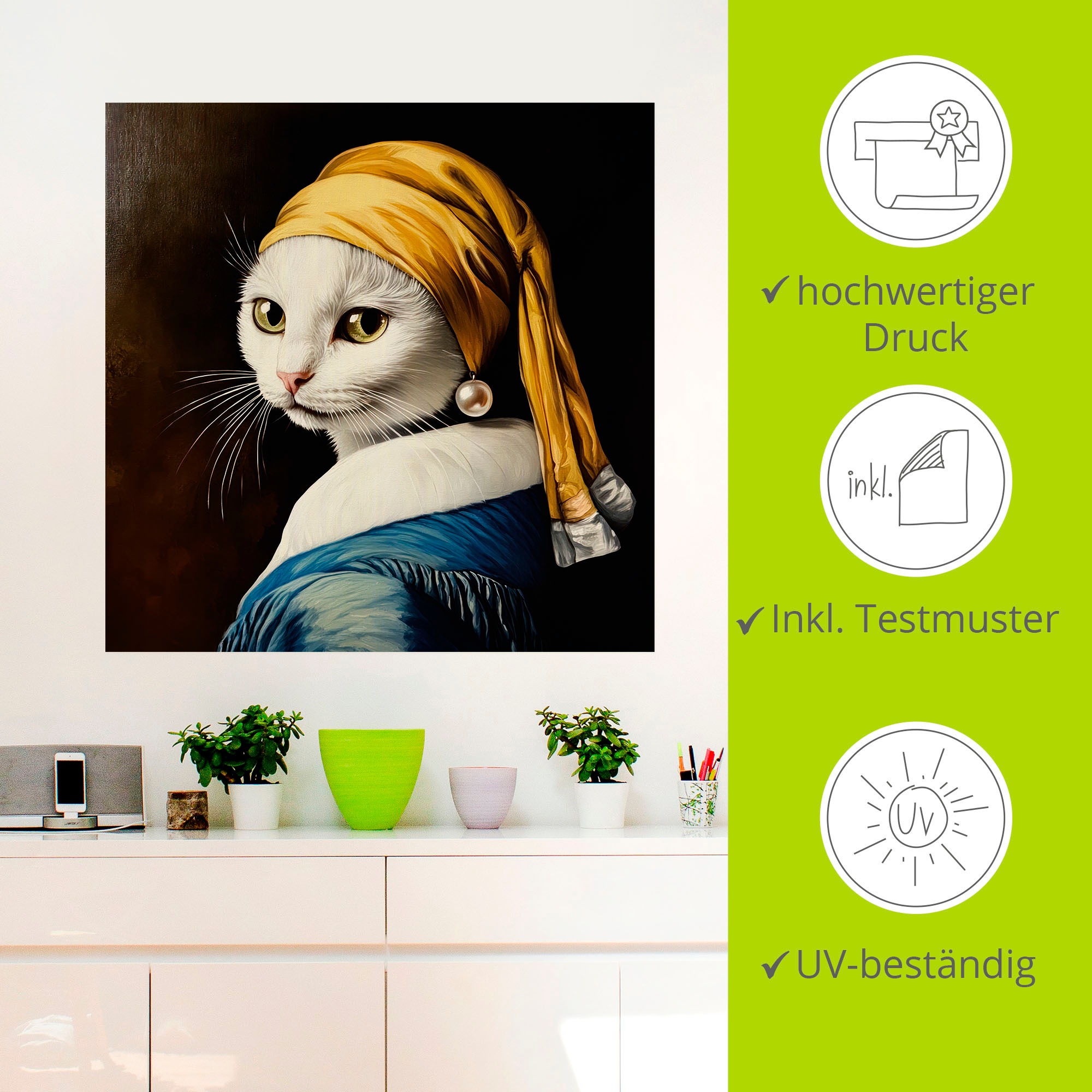 Artland Wandbild »Die Katze mit dem Perlenohrring« Animal Fantasy 1 Stk. tlg. als Alubild, Leinwandbild, Poster, Wandaufkleber in verschied. Größen
