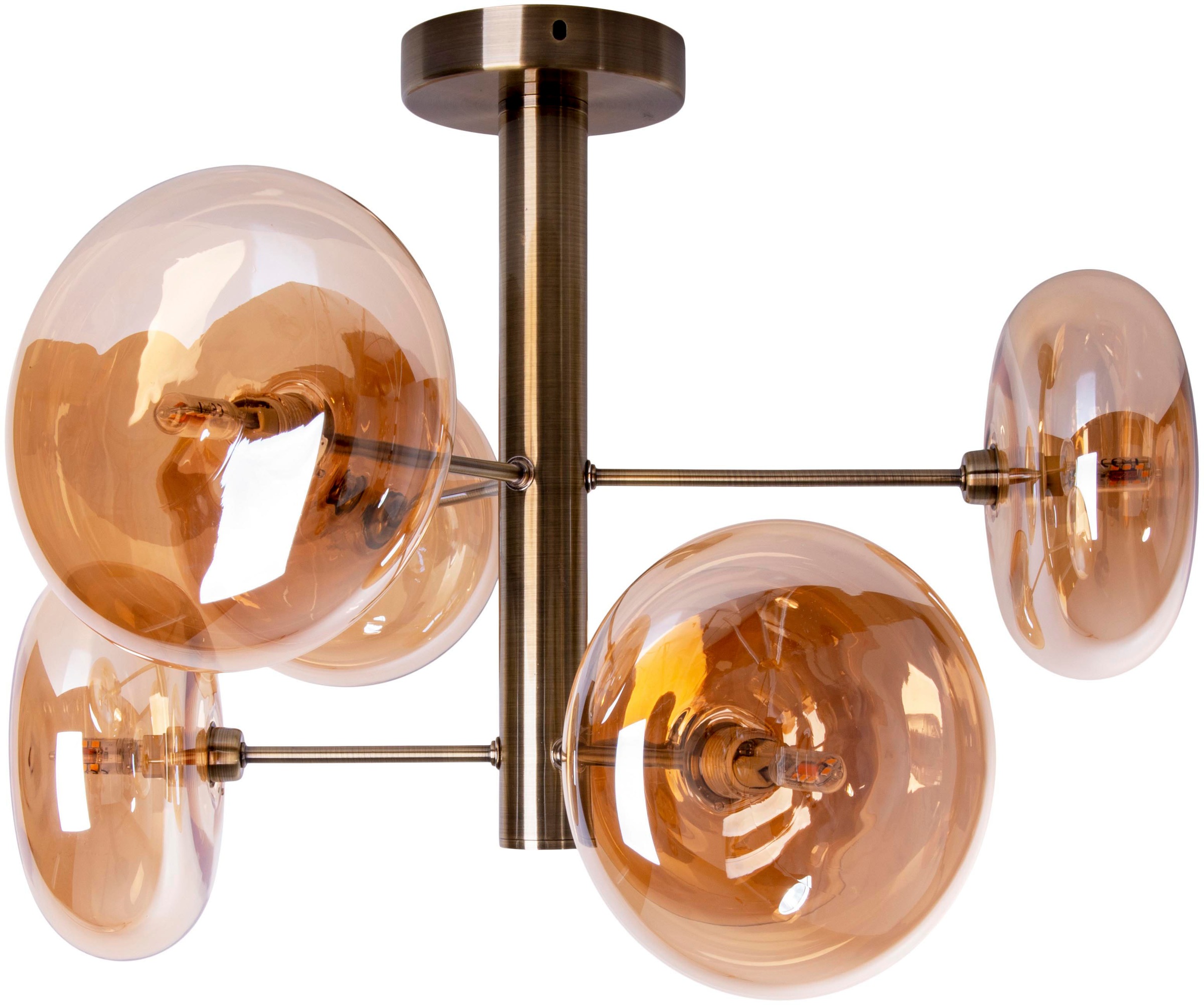 näve Deckenleuchten »Orion«, 6 flammig, Leuchtmittel G9 | ohne Leuchtmittel, Glasschirme, 6flg. G9, exkl. Leuchtmittel, messing-matt, D: 53cm