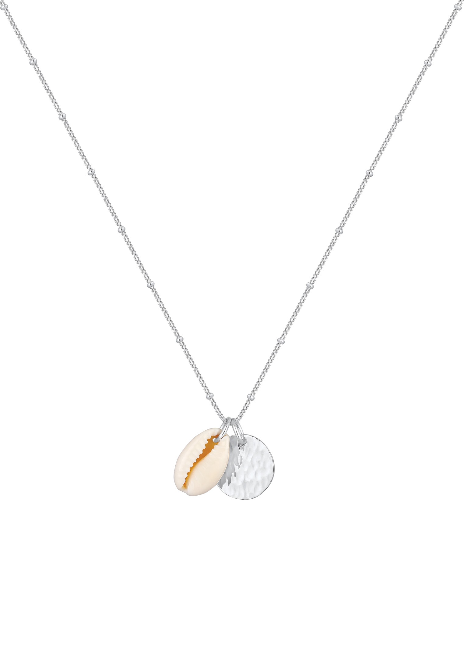 Elli Kette mit Anhänger »Halskette Kauri Muschel und Plättchen Kugelkette 925 Silber«