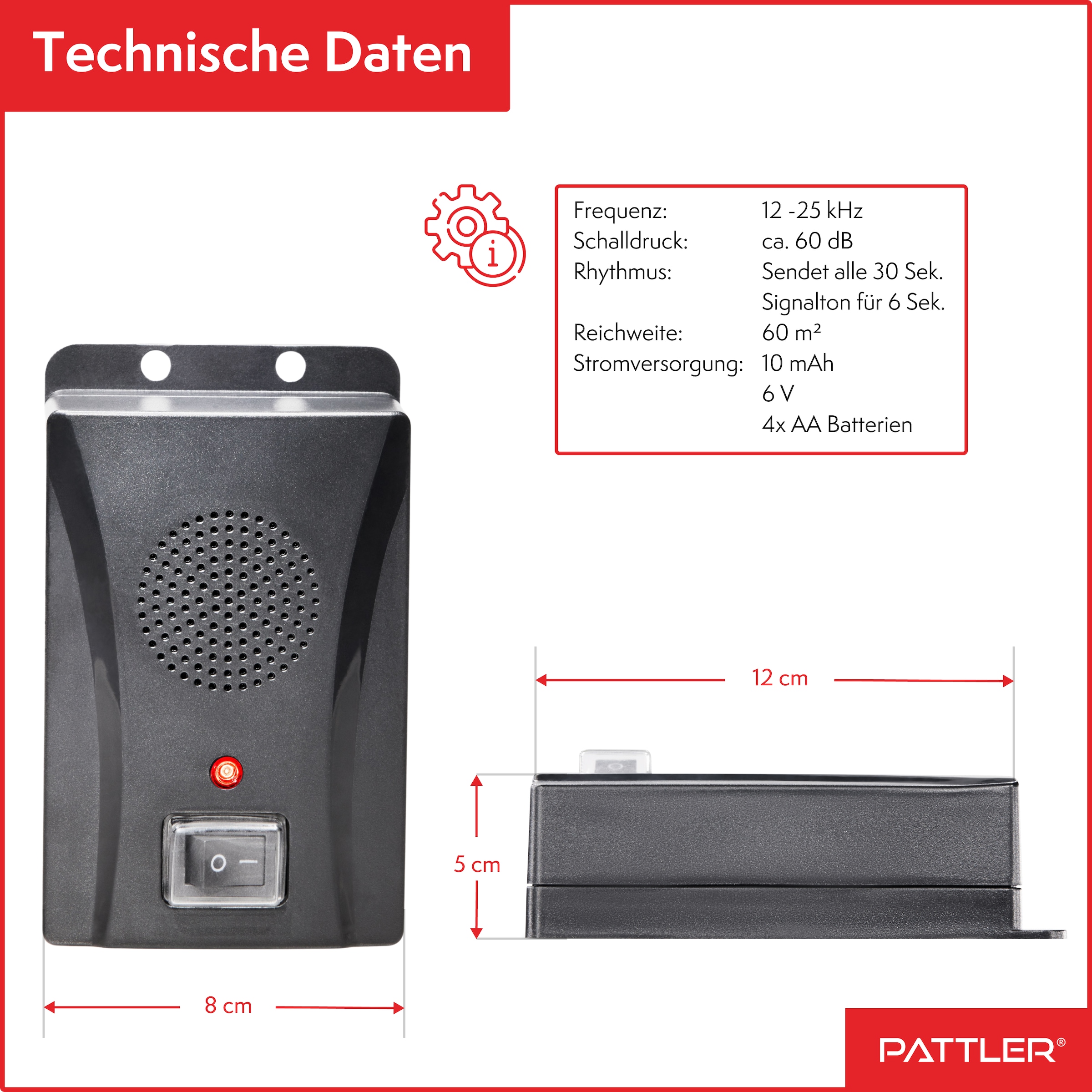 Pattler Ultraschall-Tierabwehr »Marderabwehr an Fahrzeug, Carport oder Stellplatz« 1 Gerät für ca. 40 m²