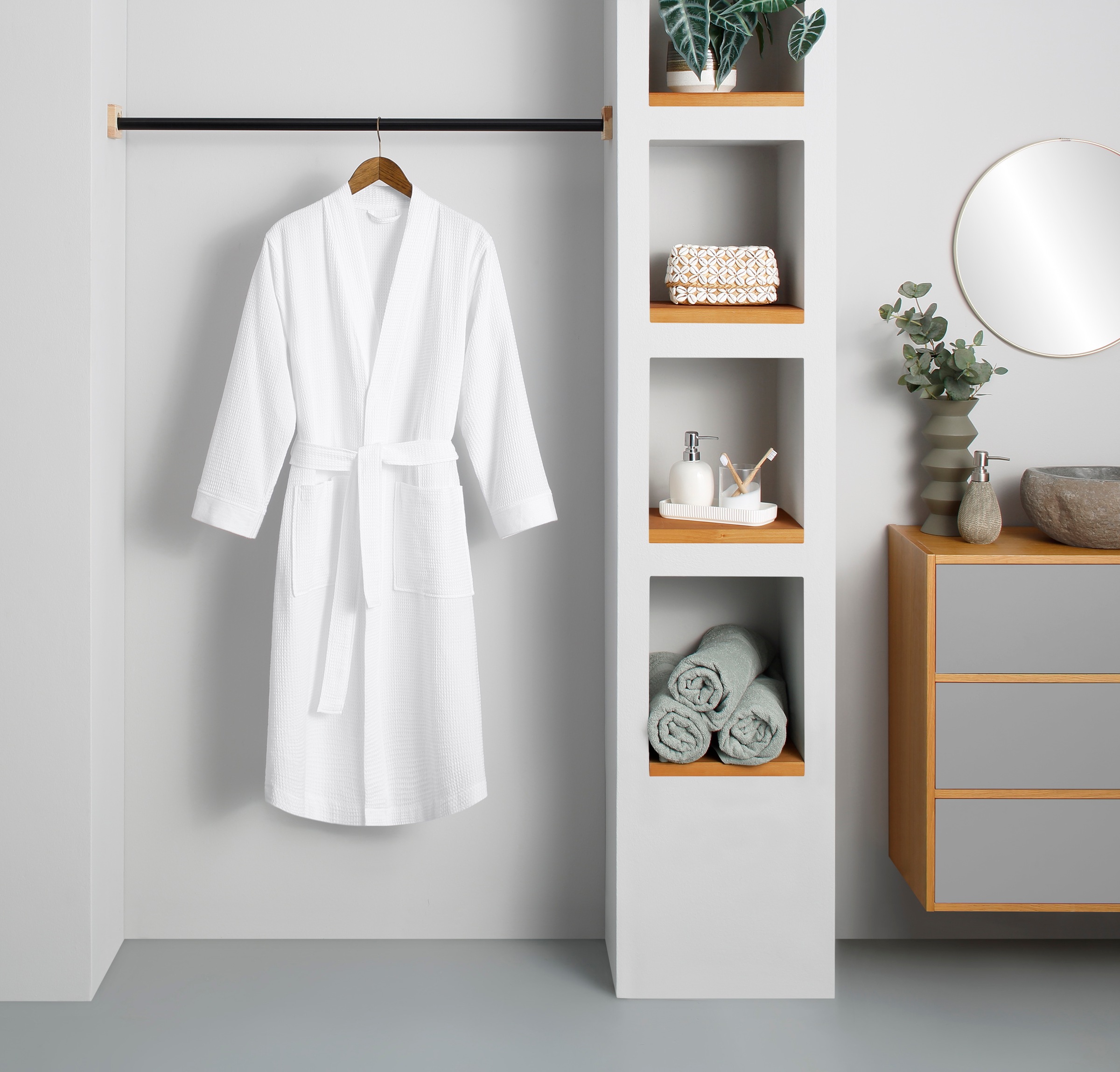 OTTO home Unisex-Bademantel »Vanessa, ideal für Sauna & Spa, Hotelbademantel, Morgenmantel« 1 Stk. Taschen, Damen & Herren, Waffelpiqué, sehr leichte Qualität, S-3XL