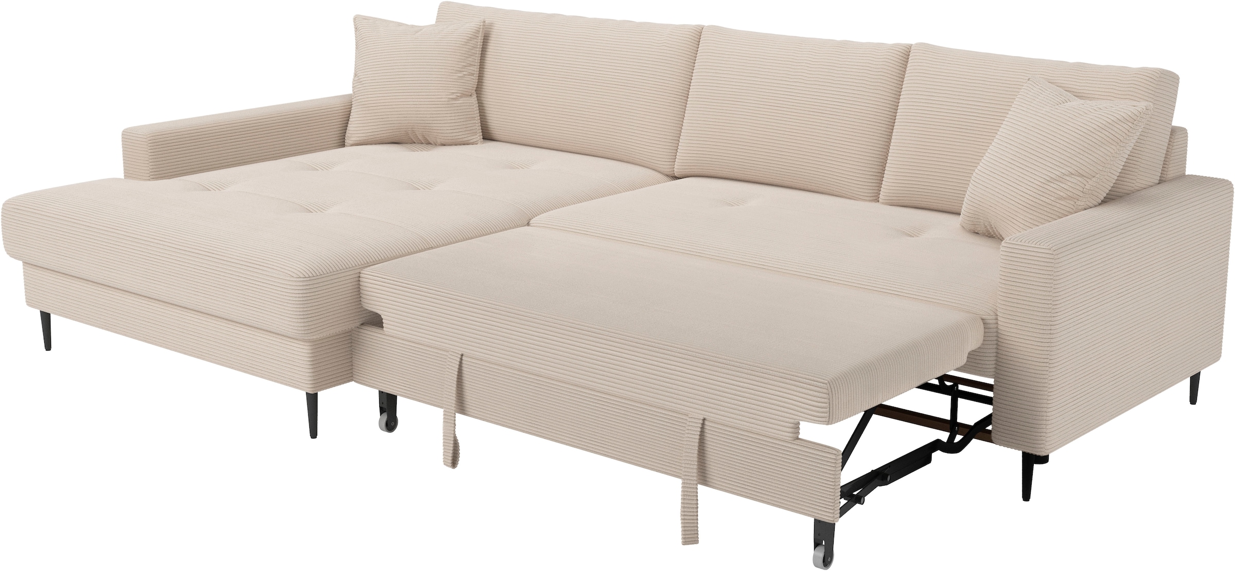 OTTO home Ecksofa »Summer L-Form, B: 284 cm, Schlaffunktion, 2 Zierkissen« optional mit Kopfstützen, Wellenfederung, frei stellbar