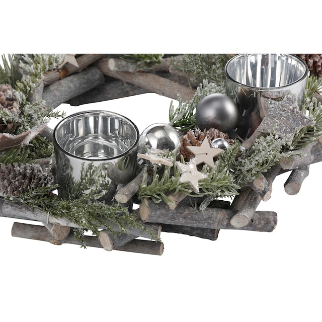 Home affaire Adventskranz »Weihnachtsdeko aus Echtholz, mit Kunstschnee und  Glitter«, Kerzenhalter für 4 Teelichter, Ø 30 cm im OTTO Online Shop