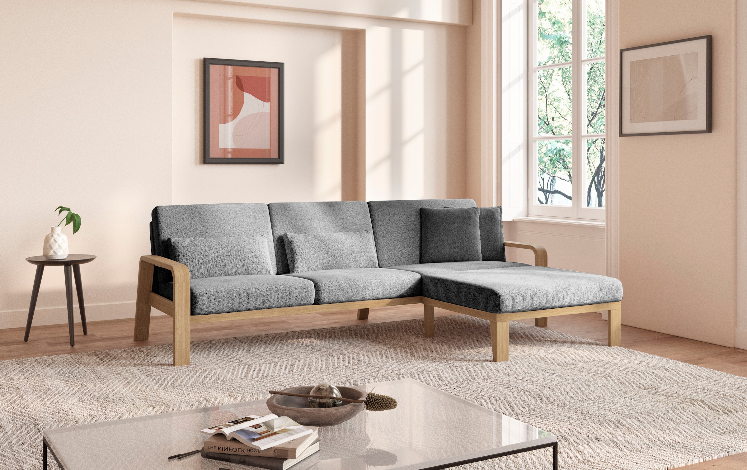 sit&more Ecksofa »Kolding L-Form«, Armlehnen aus Buchenholz in natur, verschiedene Bezüge und Farben
