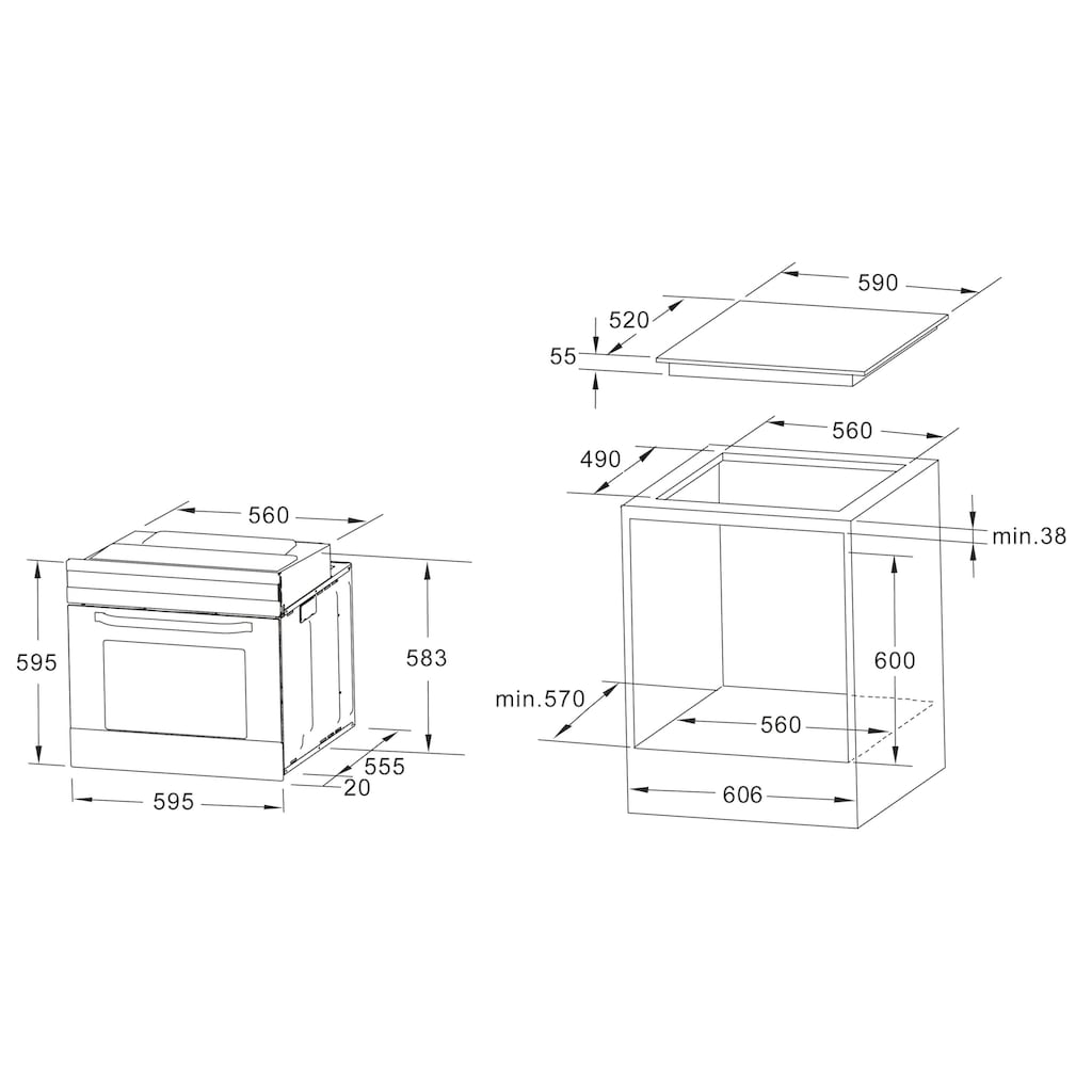 Hanseatic Elektro-Herd-Set »65C90C7-E11B200 + MC-HF662A«, 65C90C7-E11B200, mit 1-fach-Teleskopauszug