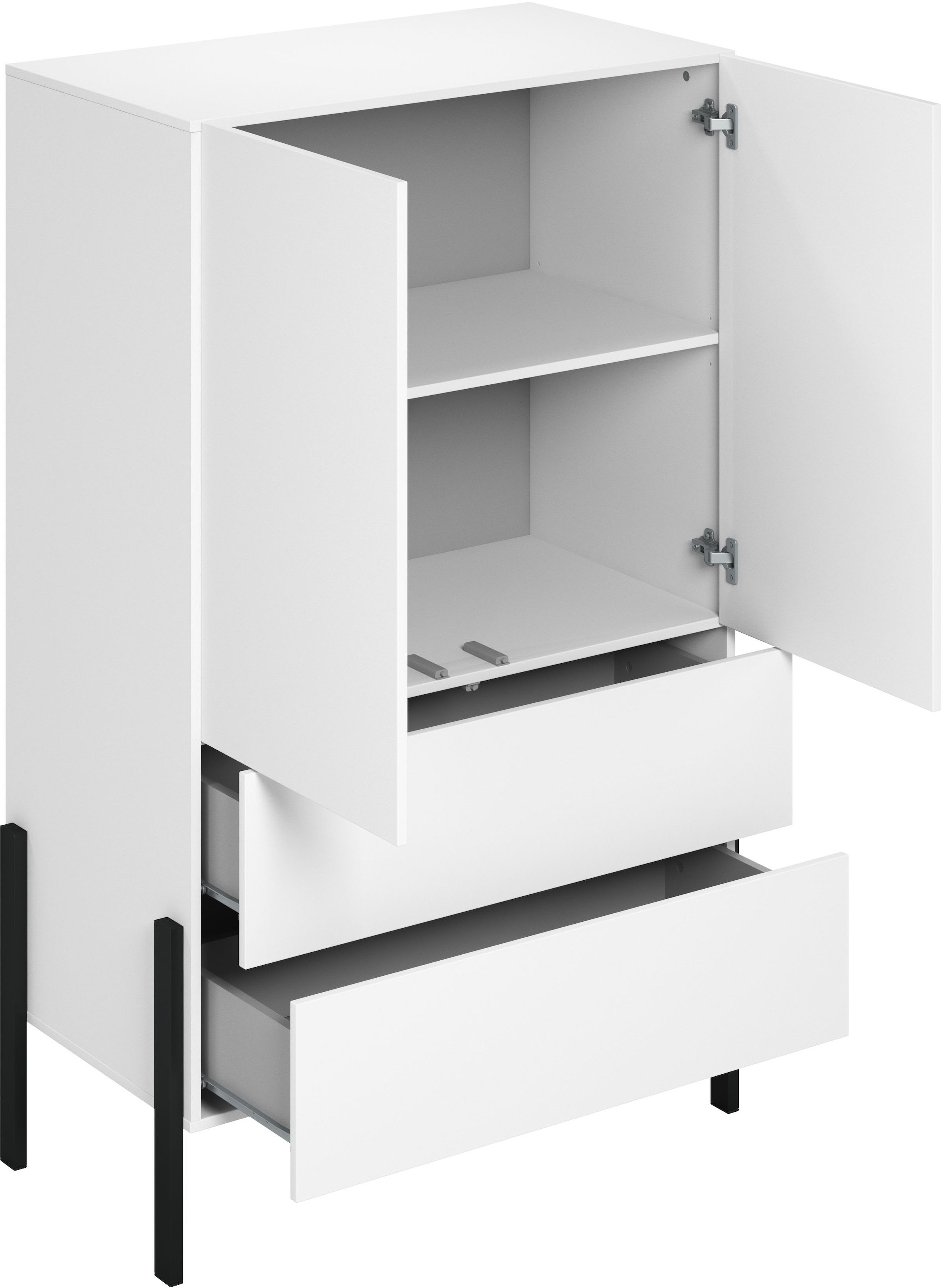 INOSIGN Wäscheschrank »Jukon, moderner griffloser Kleiderschrank, Metallfüsse, Made in Europe«, (90x150x50, ideal für kleine Räume oder Nischen), Mehrzweckschrank,2 Schubladen, 2 Türen, FSC-zertifiziert