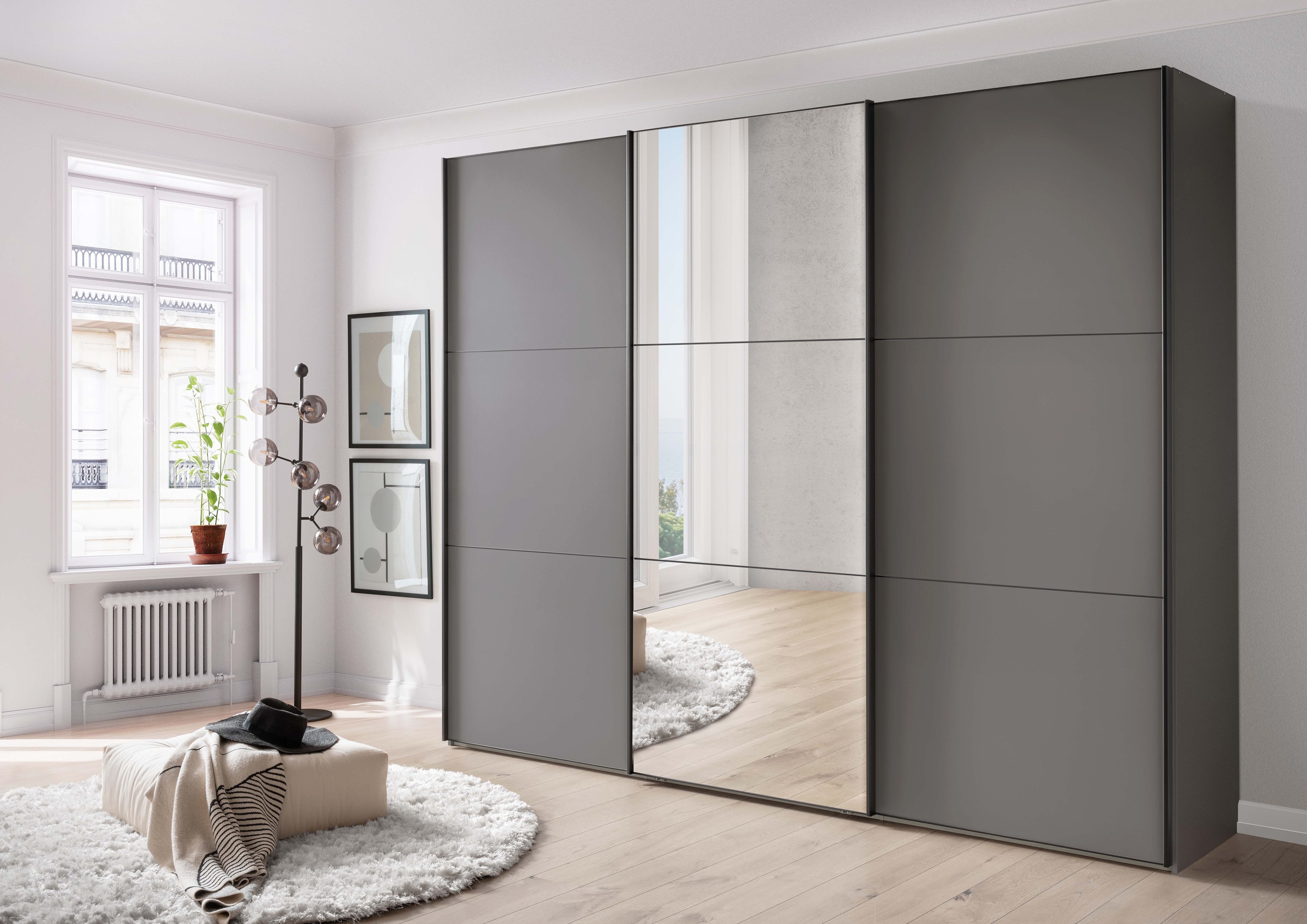 WIEMANN Schwebetürenschrank »Phoenix, Made in Germany, modernes Design, Highlight, Blickfang« Viele Farbkombinationen, in 4 Breiten und in 2 Höhen erhältlich,  maximaler Staurraum, inkl.Einlegeböden, Wäscheböden u. Dämpfer